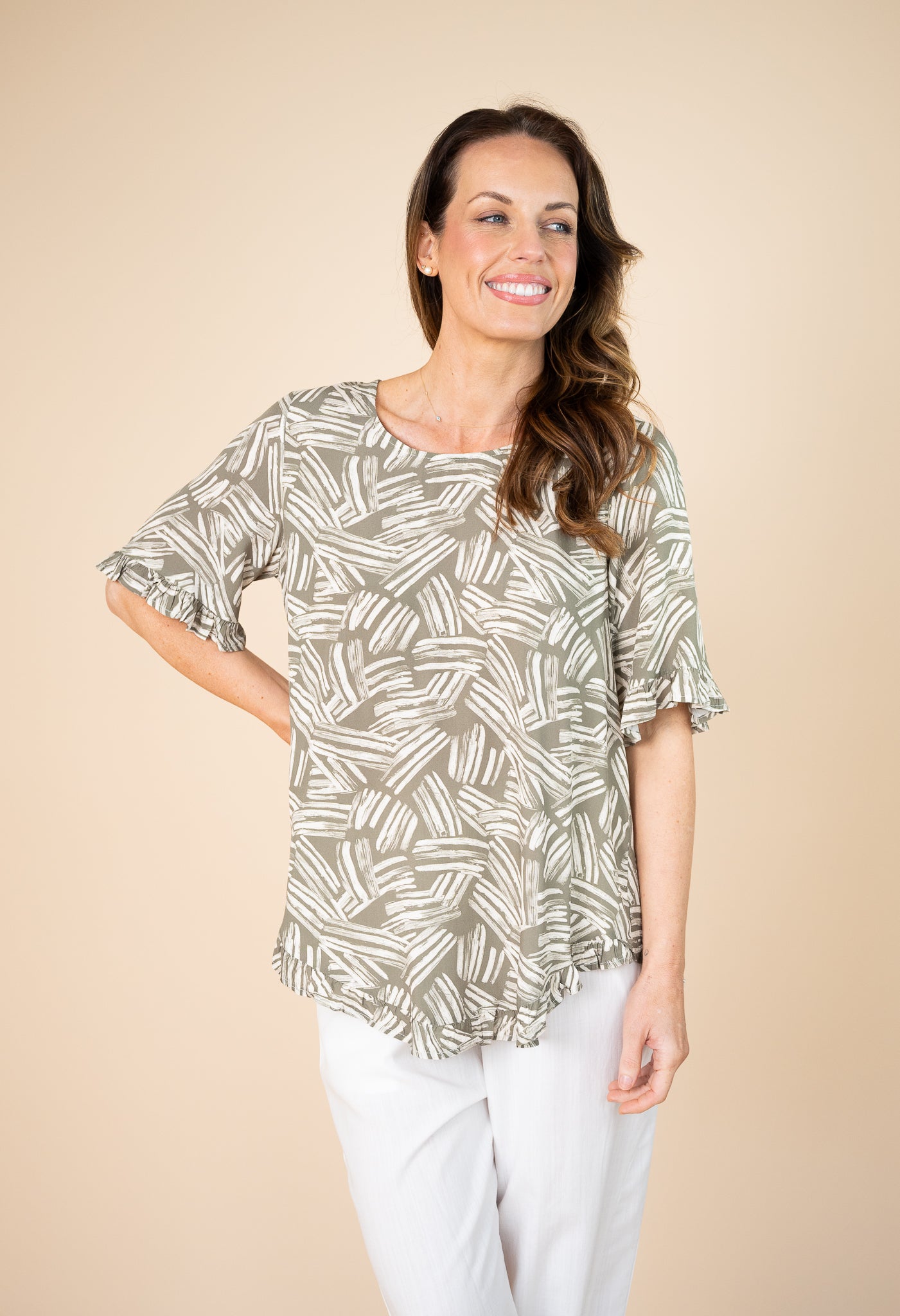 Jules Frill Hem Top Khaki