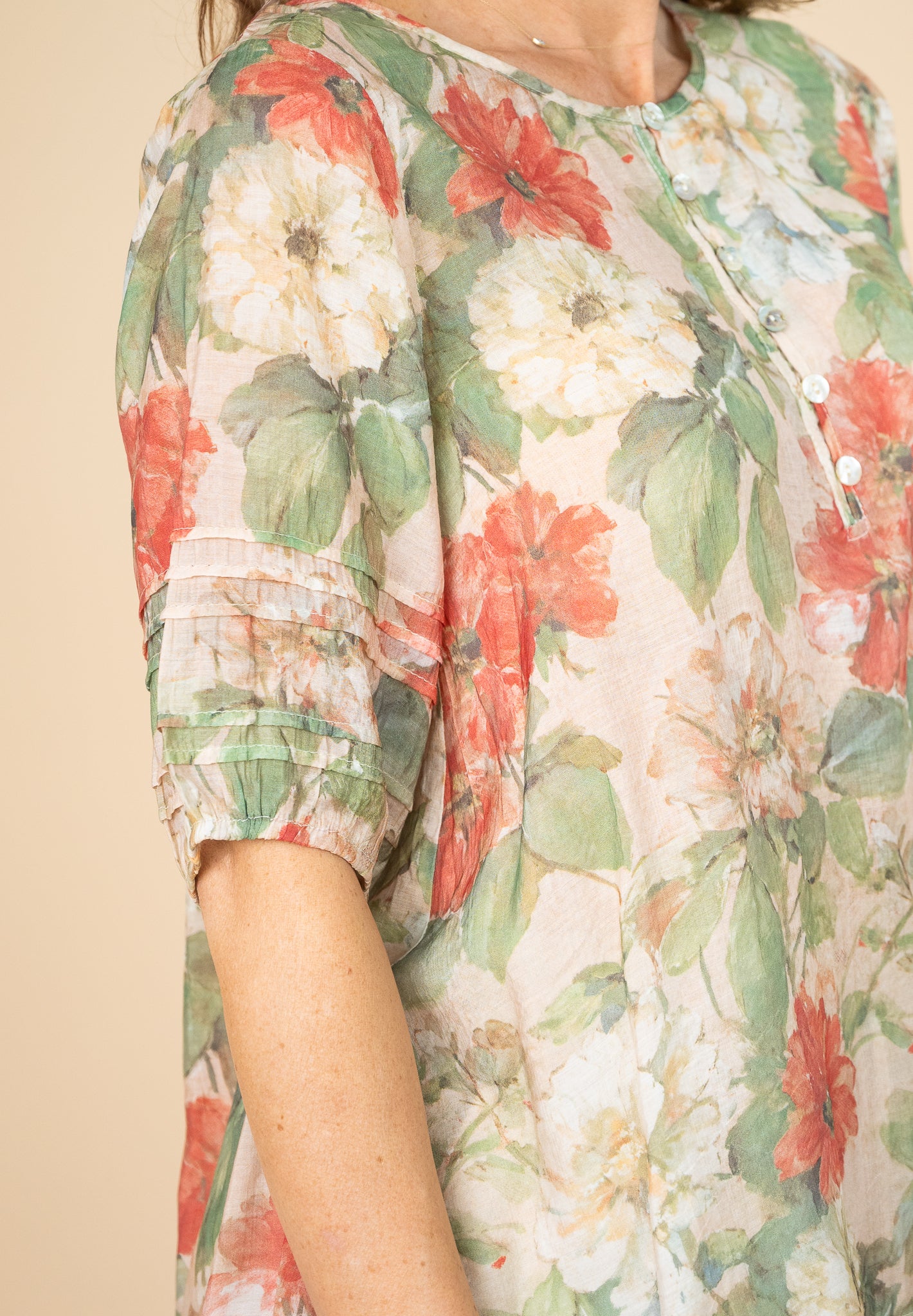 Blanca Floral Pleated Sleeve Top