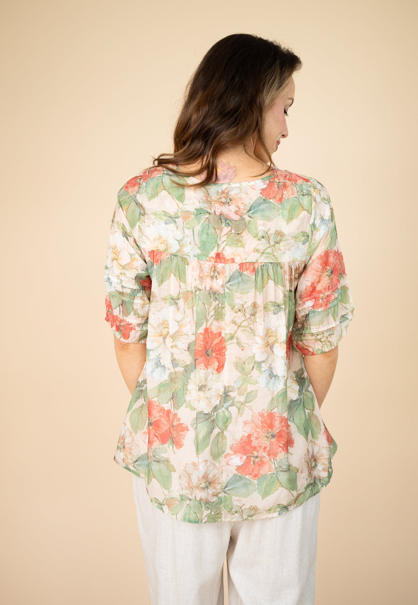 Blanca Floral Pleated Sleeve Top