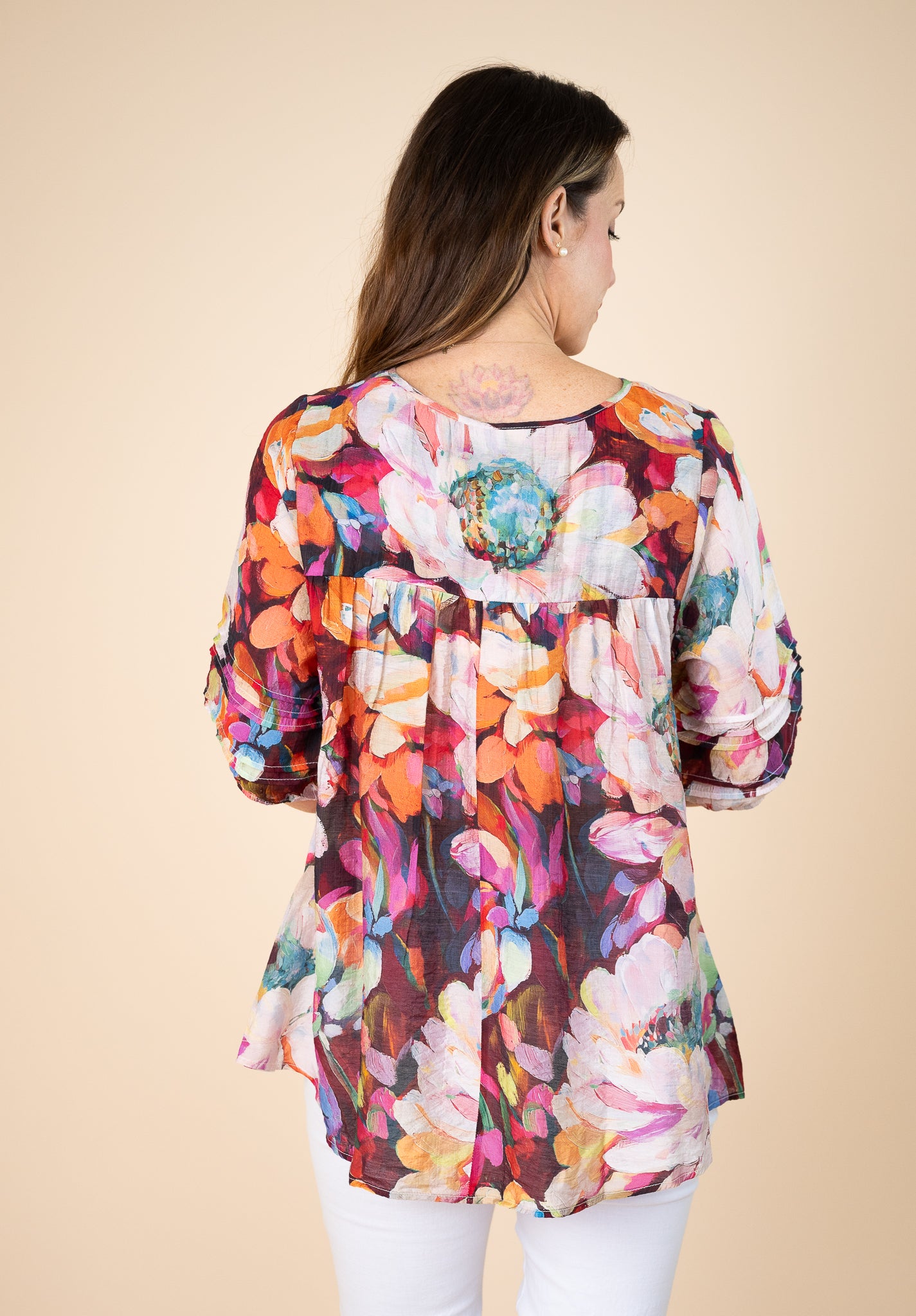 Poppy Floral Pleated Top Pink