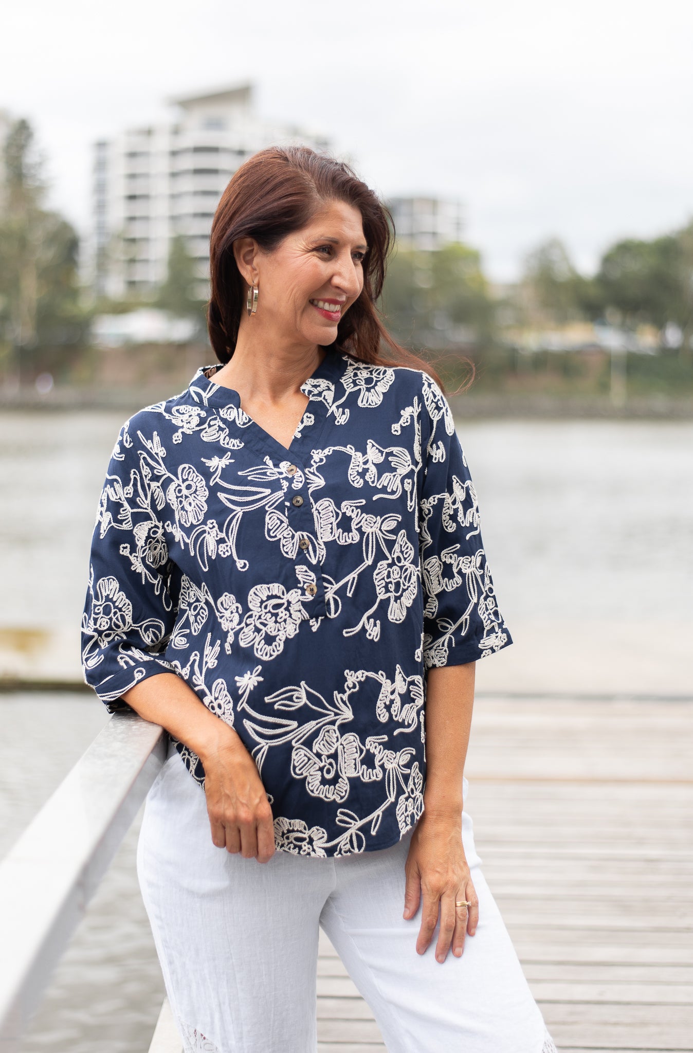Pamela Embroidered Blouse Navy