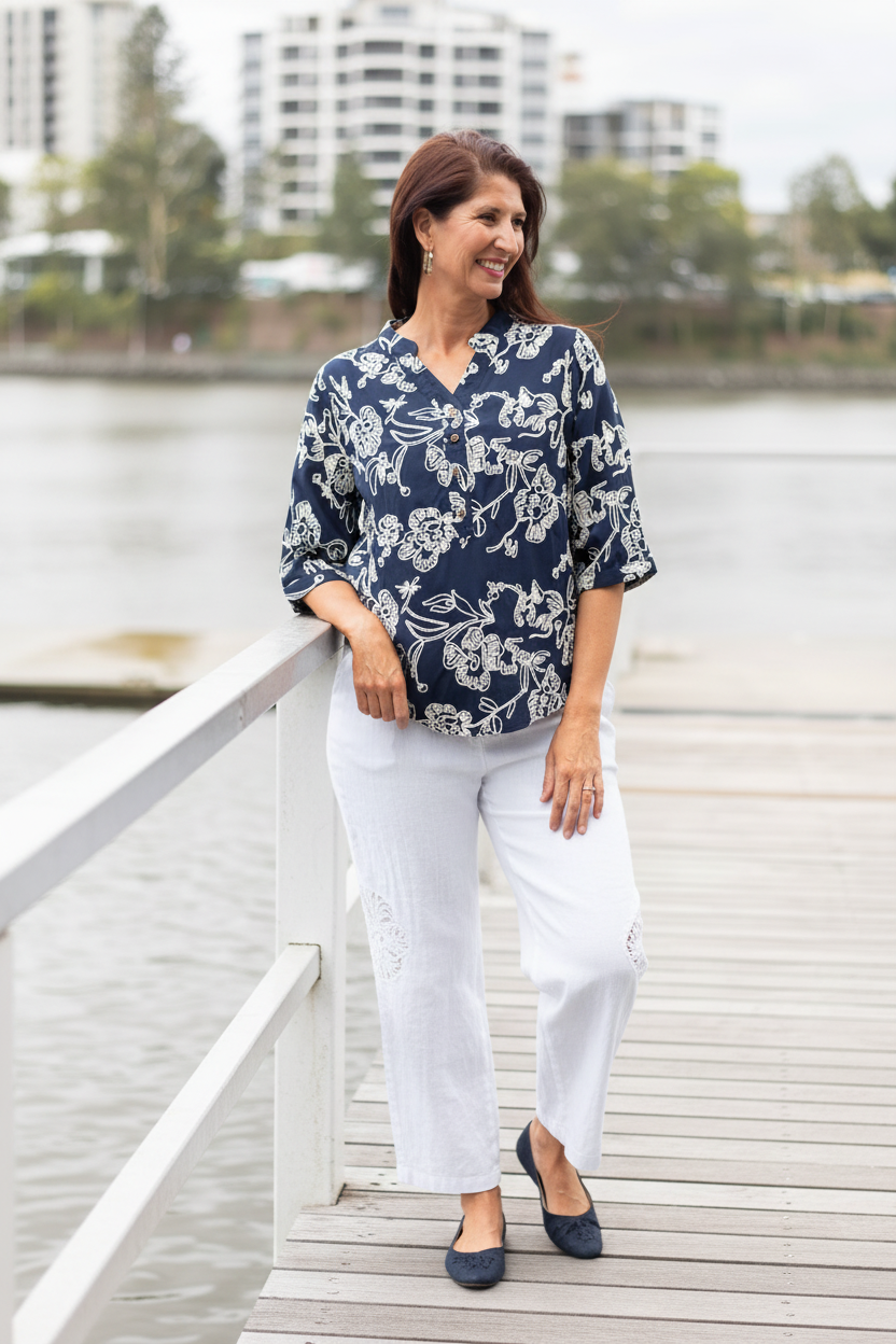 Pamela Embroidered Blouse Navy
