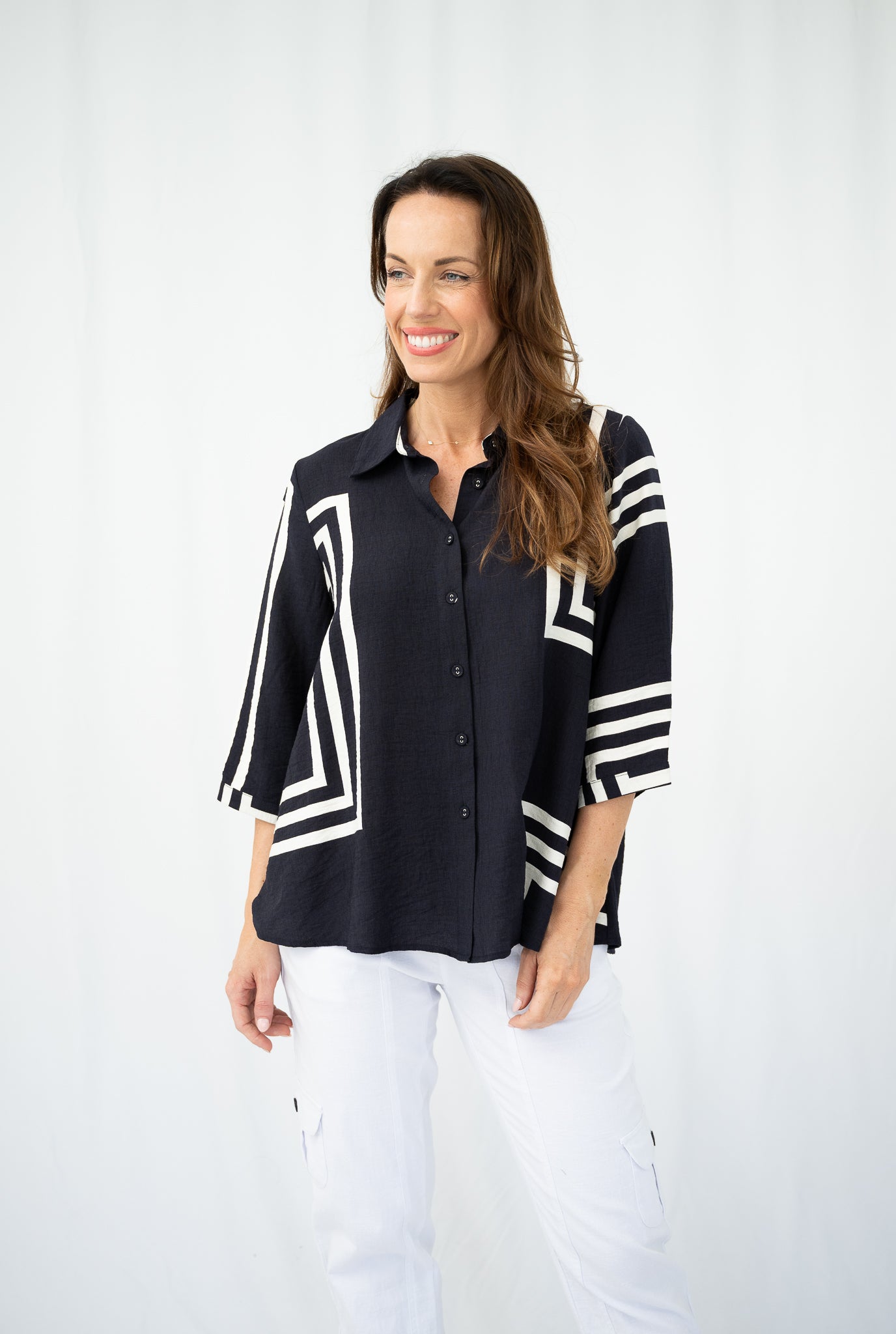 Cartia Geometric Blouse Navy