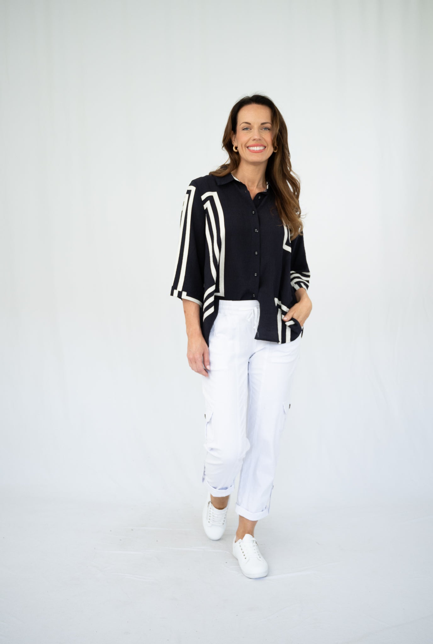 Cartia Geometric Blouse Navy