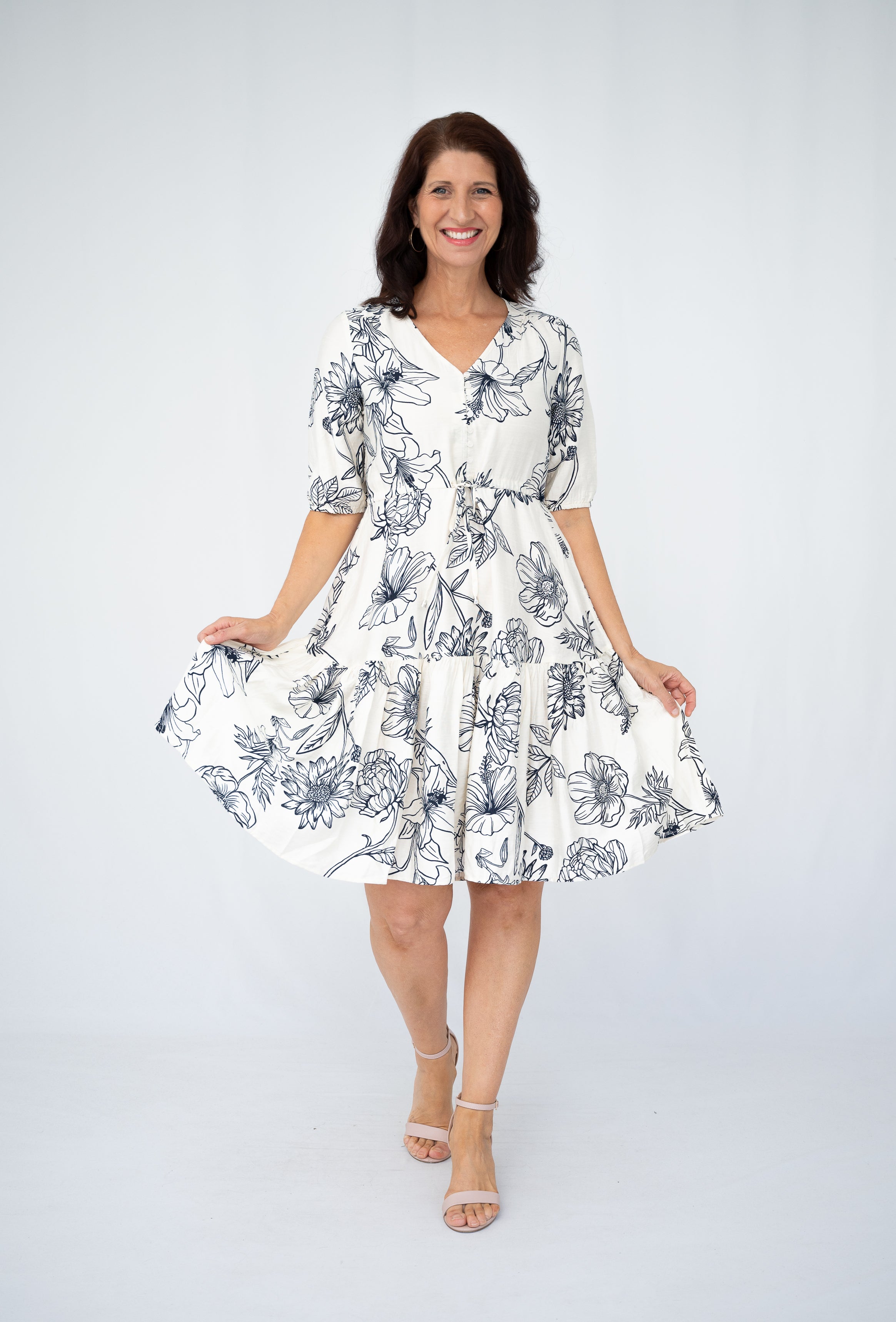 Stevie Midi Tiered Dress Navy