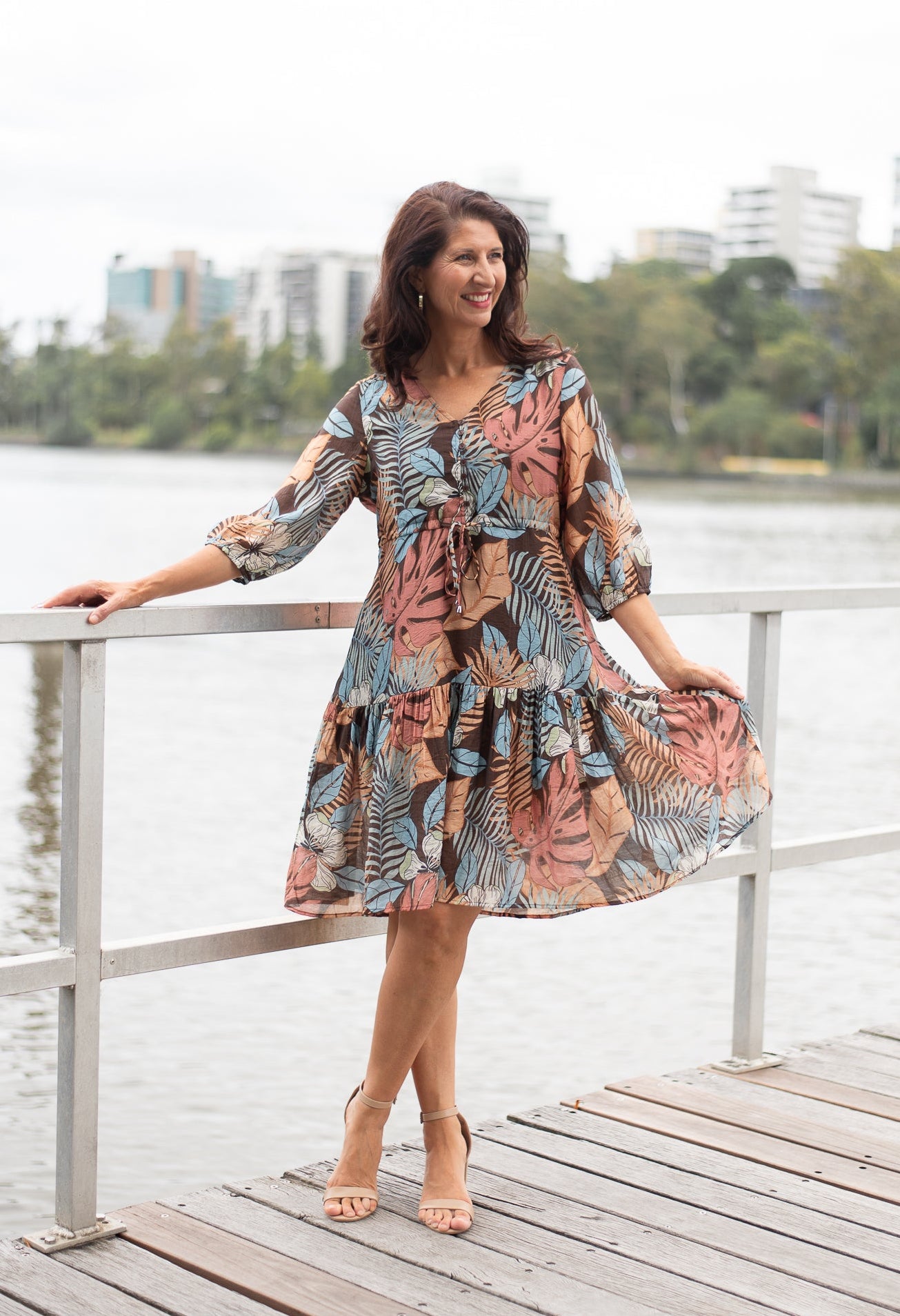 Autumn Tropics Midi Tiered Dress