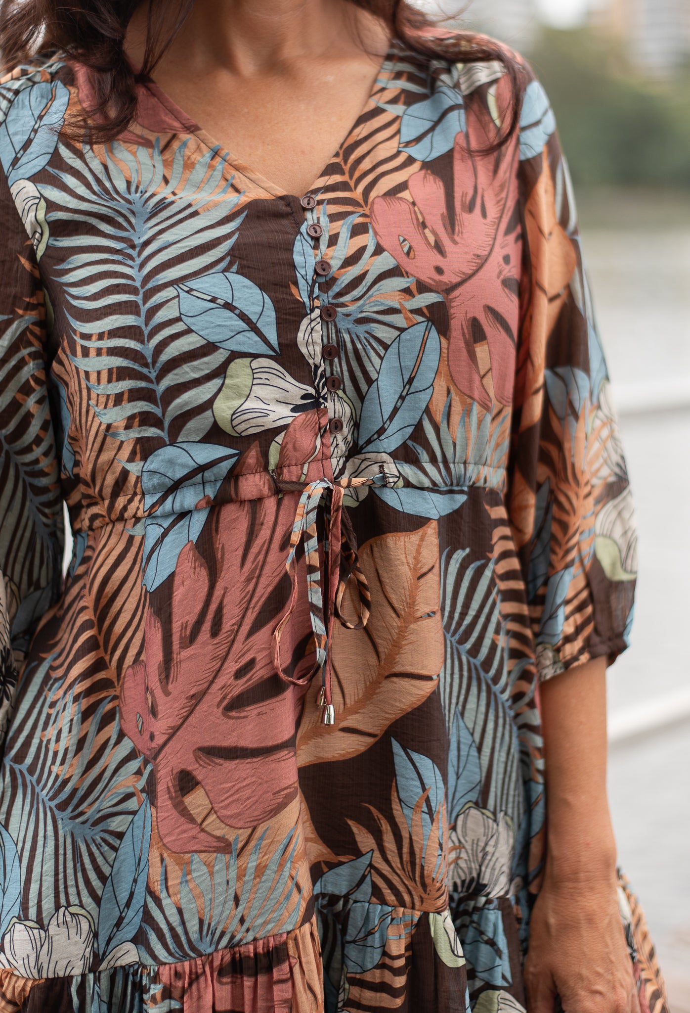 Autumn Tropics Midi Tiered Dress