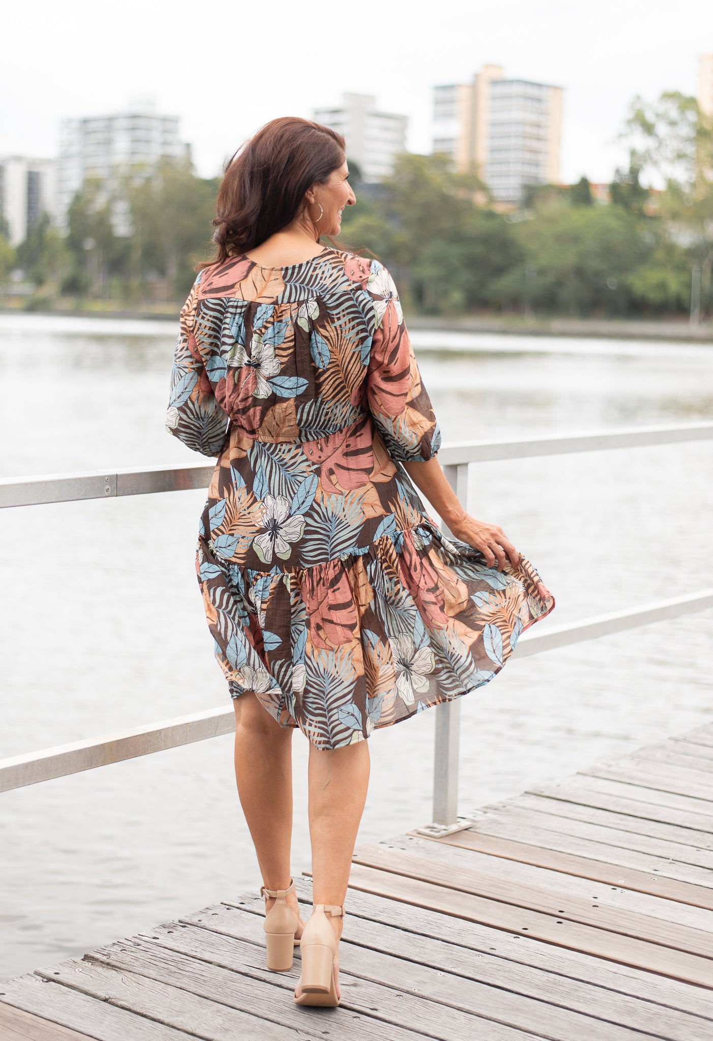 Autumn Tropics Midi Tiered Dress