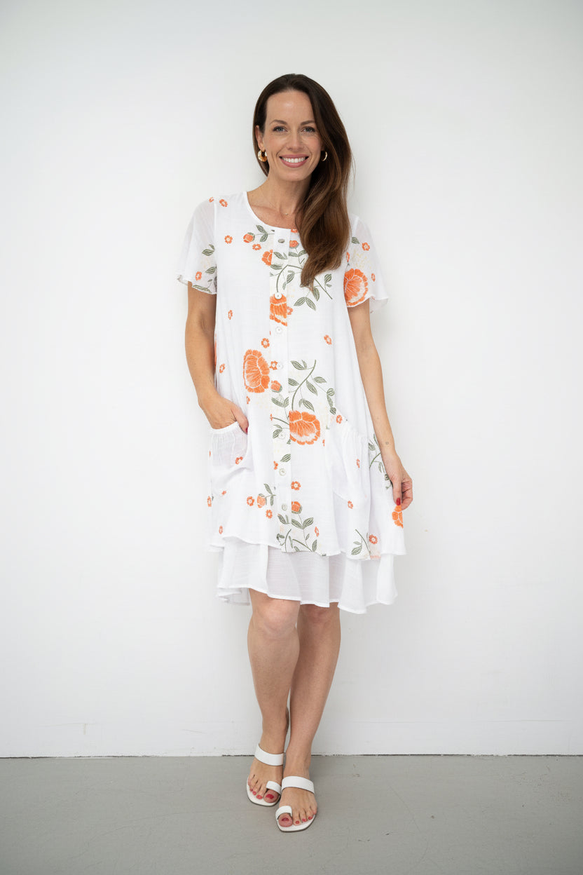 Brighton Layered Midi Dress Tangerine