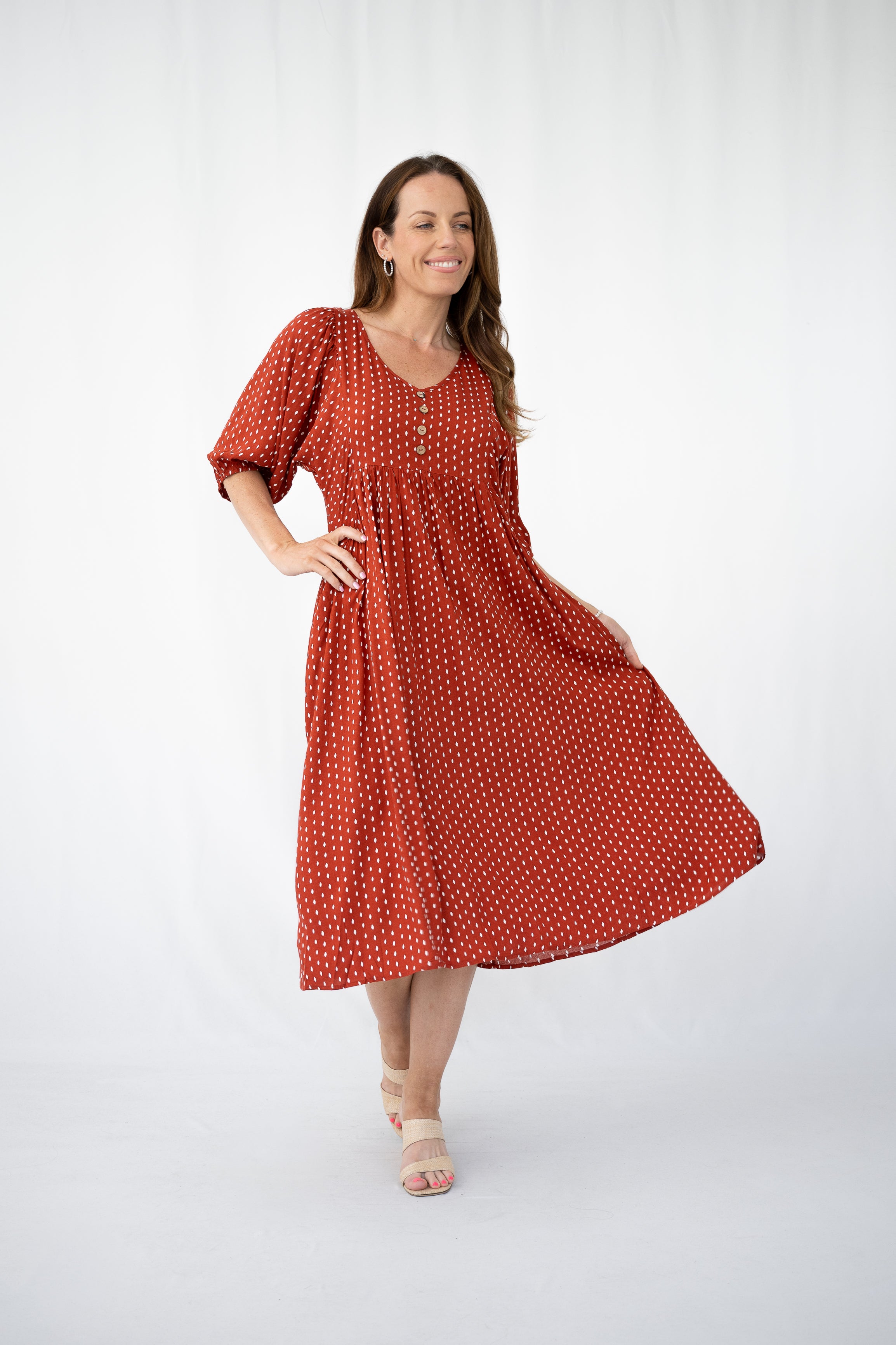 Yvonne Deep Red Peasant Dress