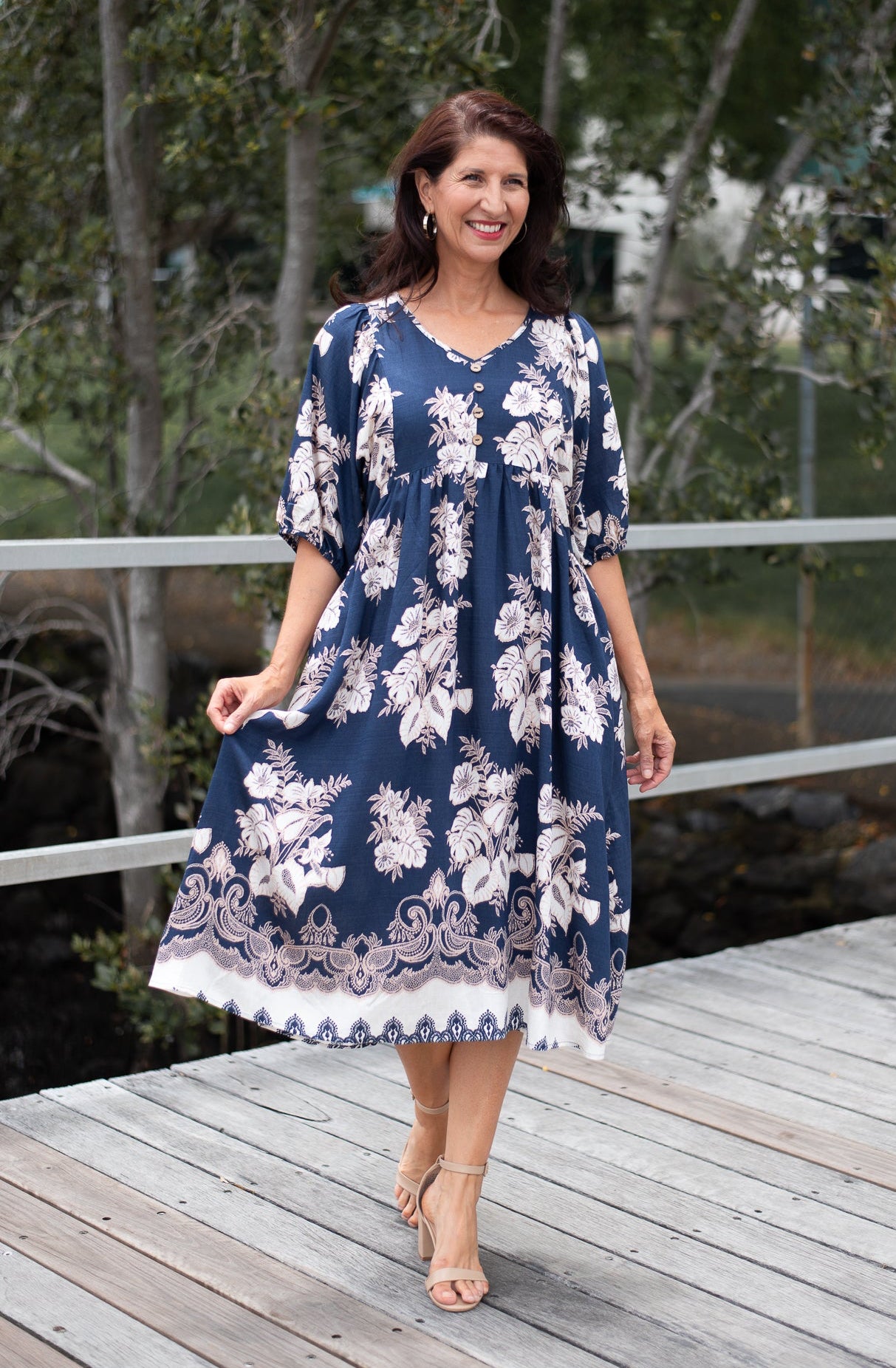 Doreen Peasant Dress Navy