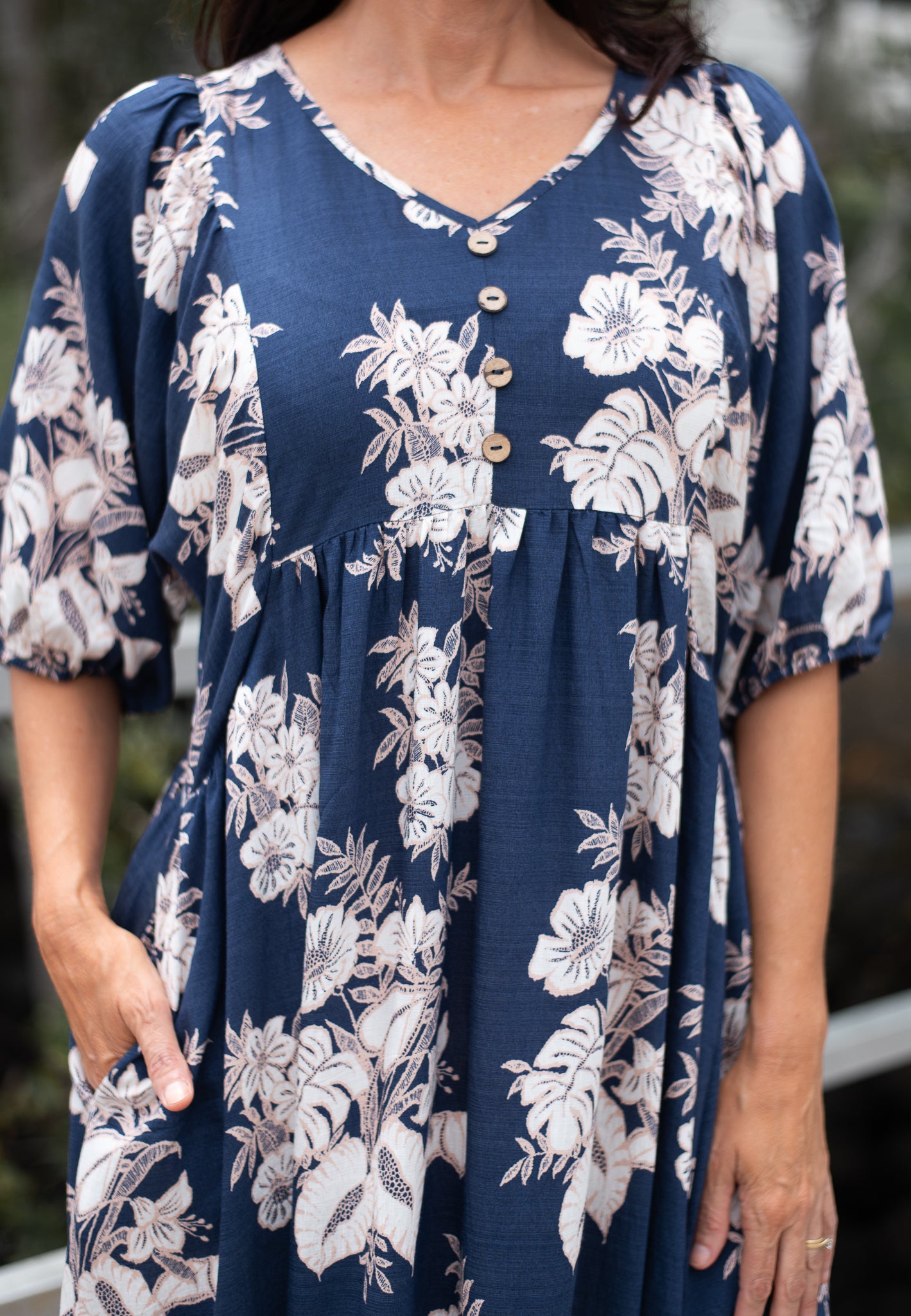 Doreen Peasant Dress Navy