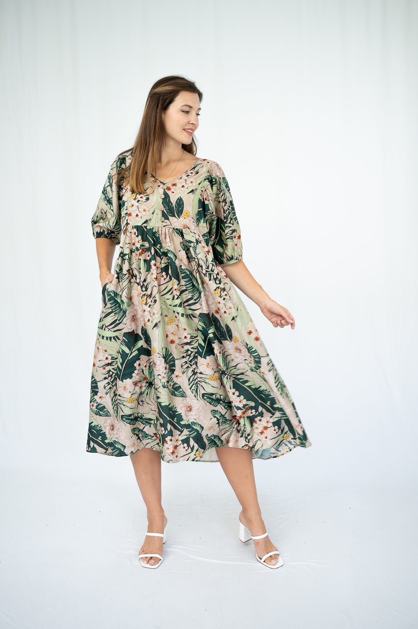 Yvonne Peasant Dress Forest Green
