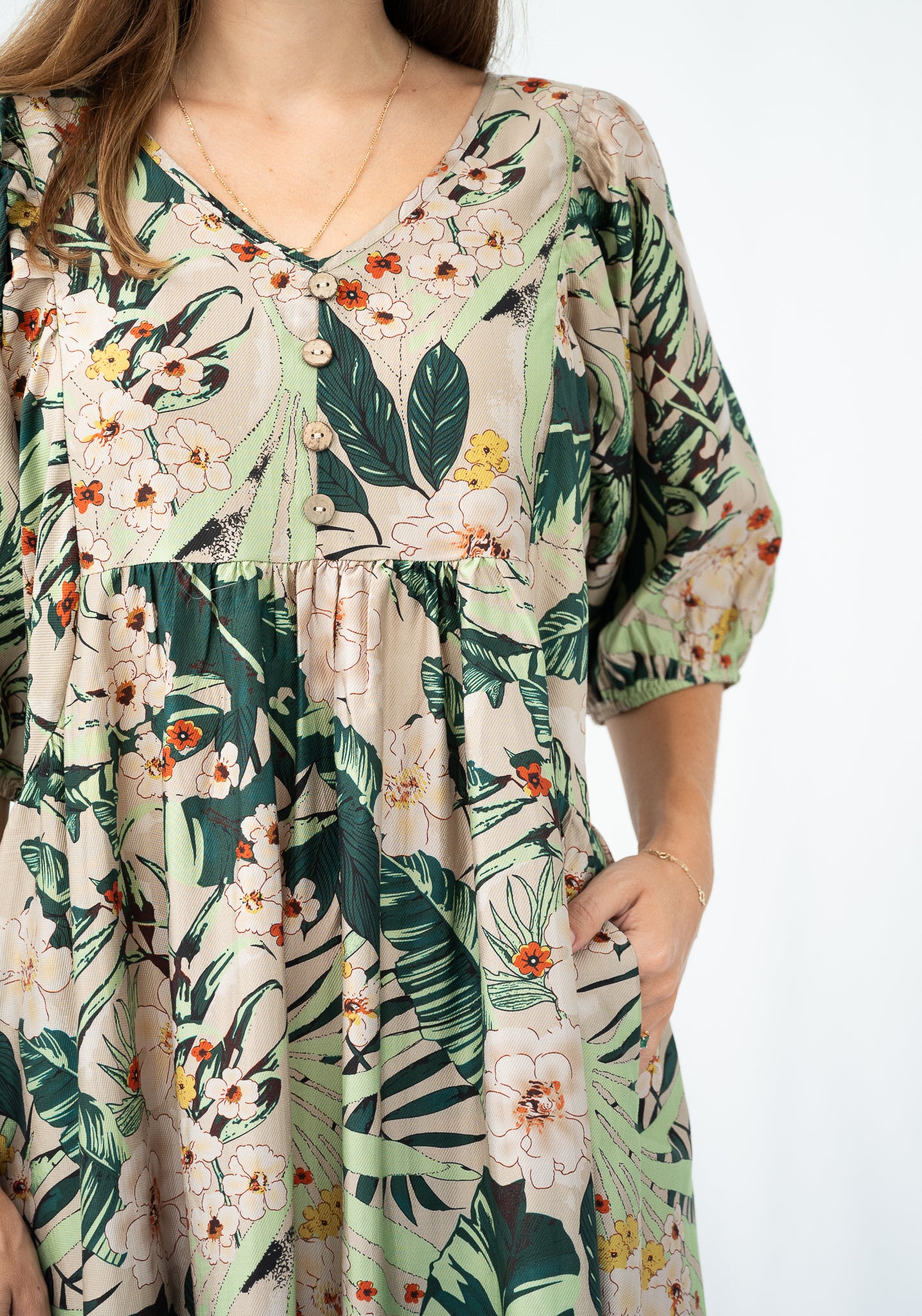 Yvonne Peasant Dress Forest Green