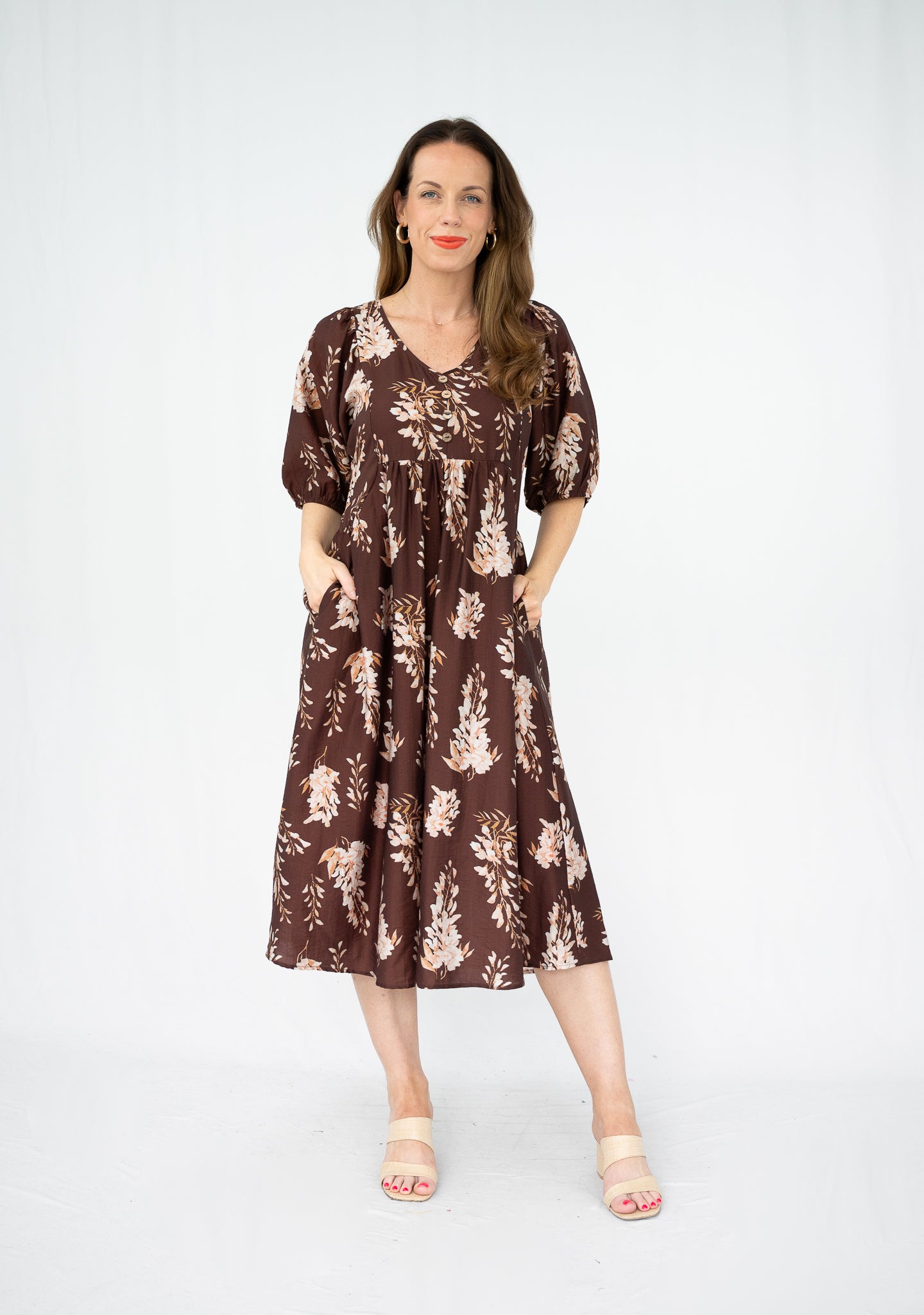Yvonne Autumn Peasant Dress Chocolate