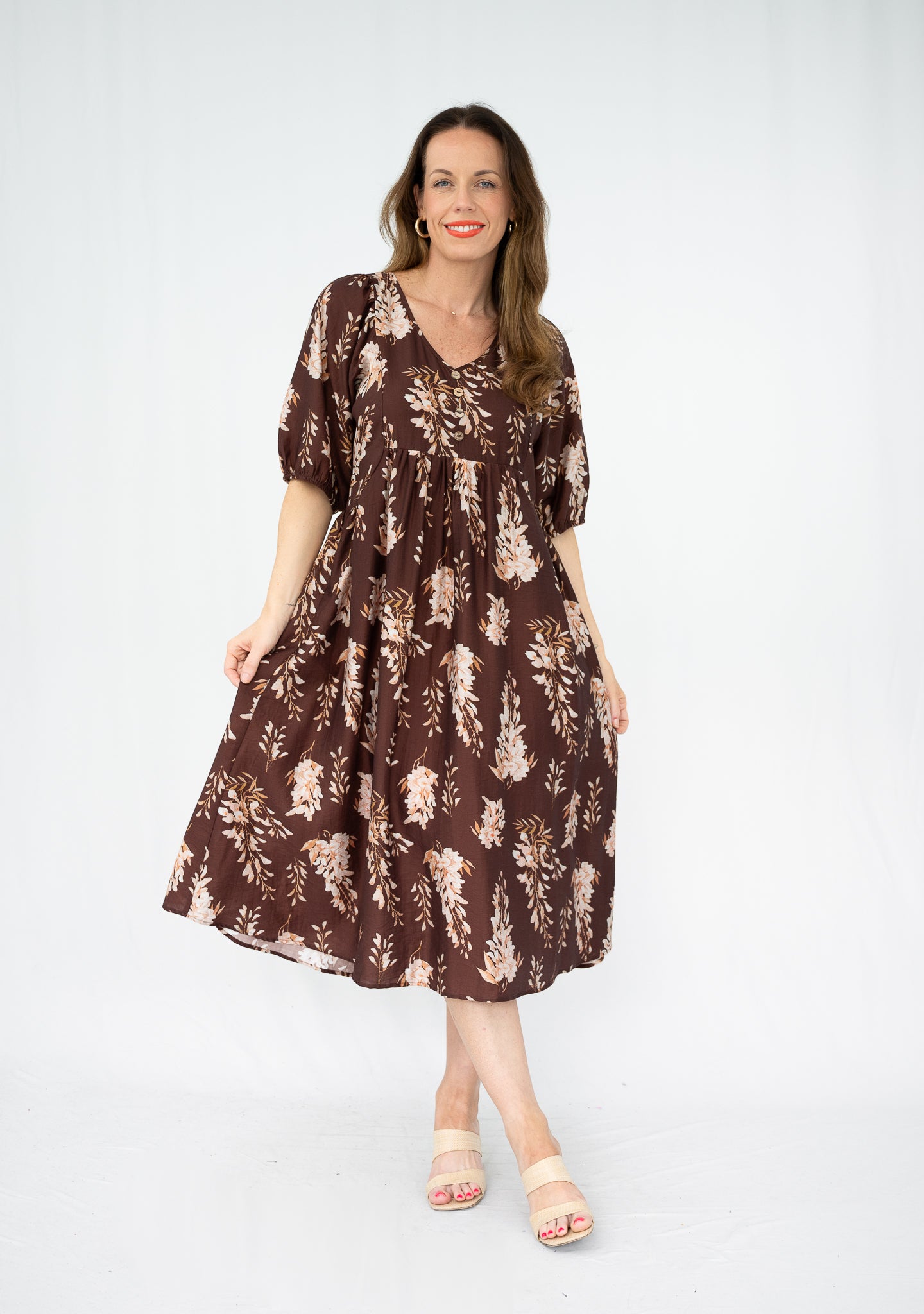 Yvonne Autumn Peasant Dress Chocolate