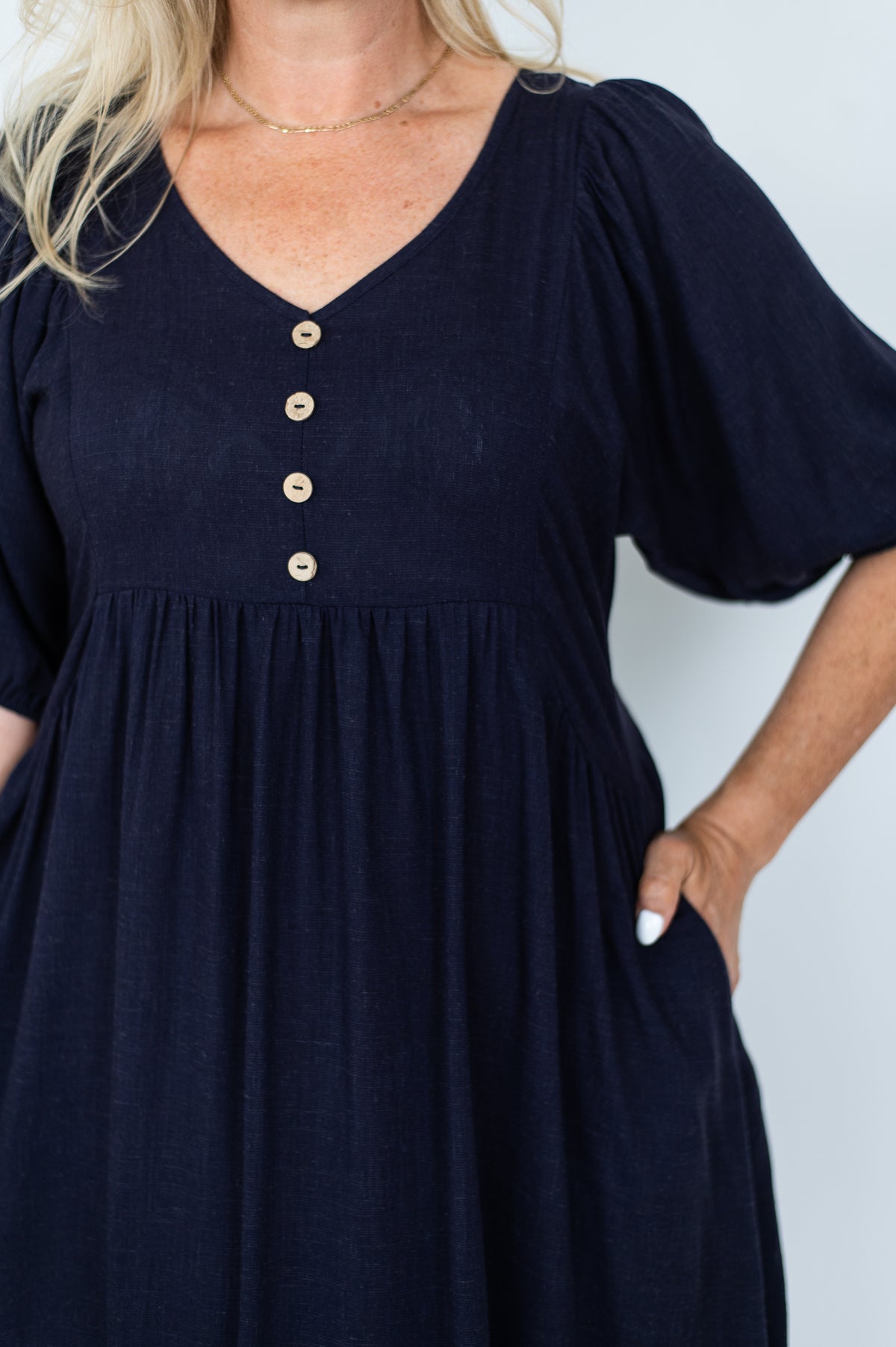 Emery Linen Blend Dress Navy
