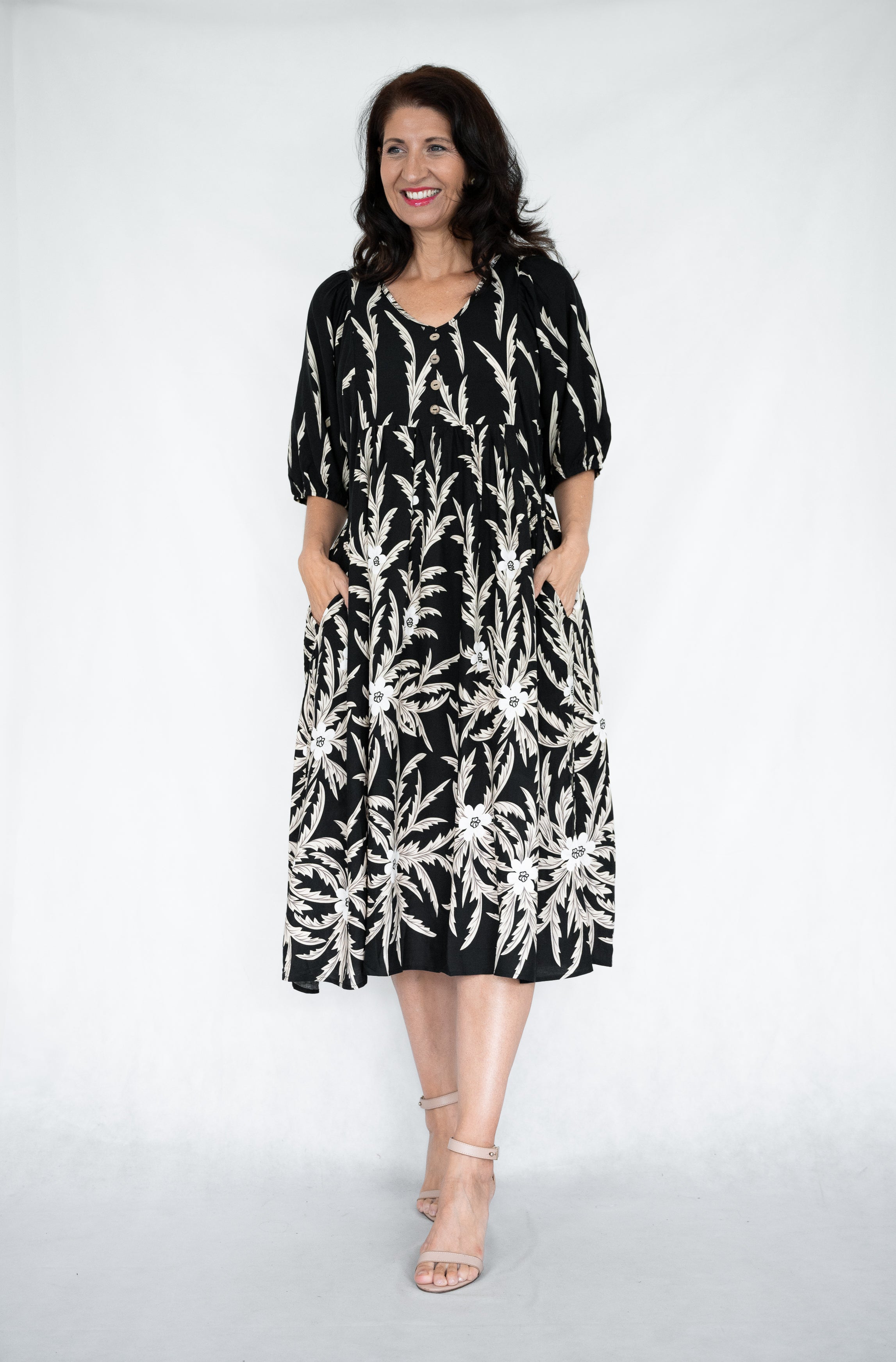 Lydia Floral Peasant Midi Dress