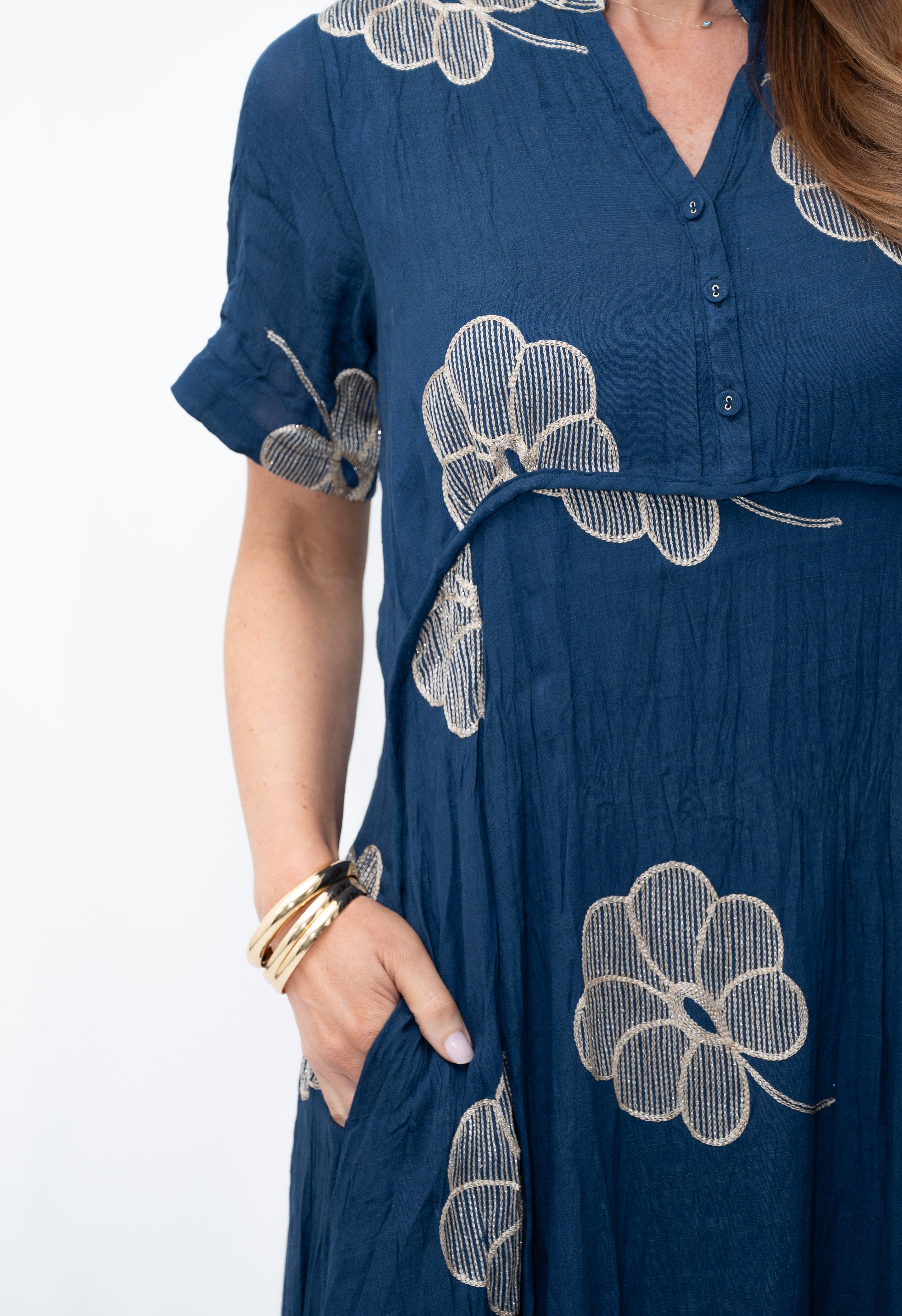 Nellie Embroidered Midi Dress Navy