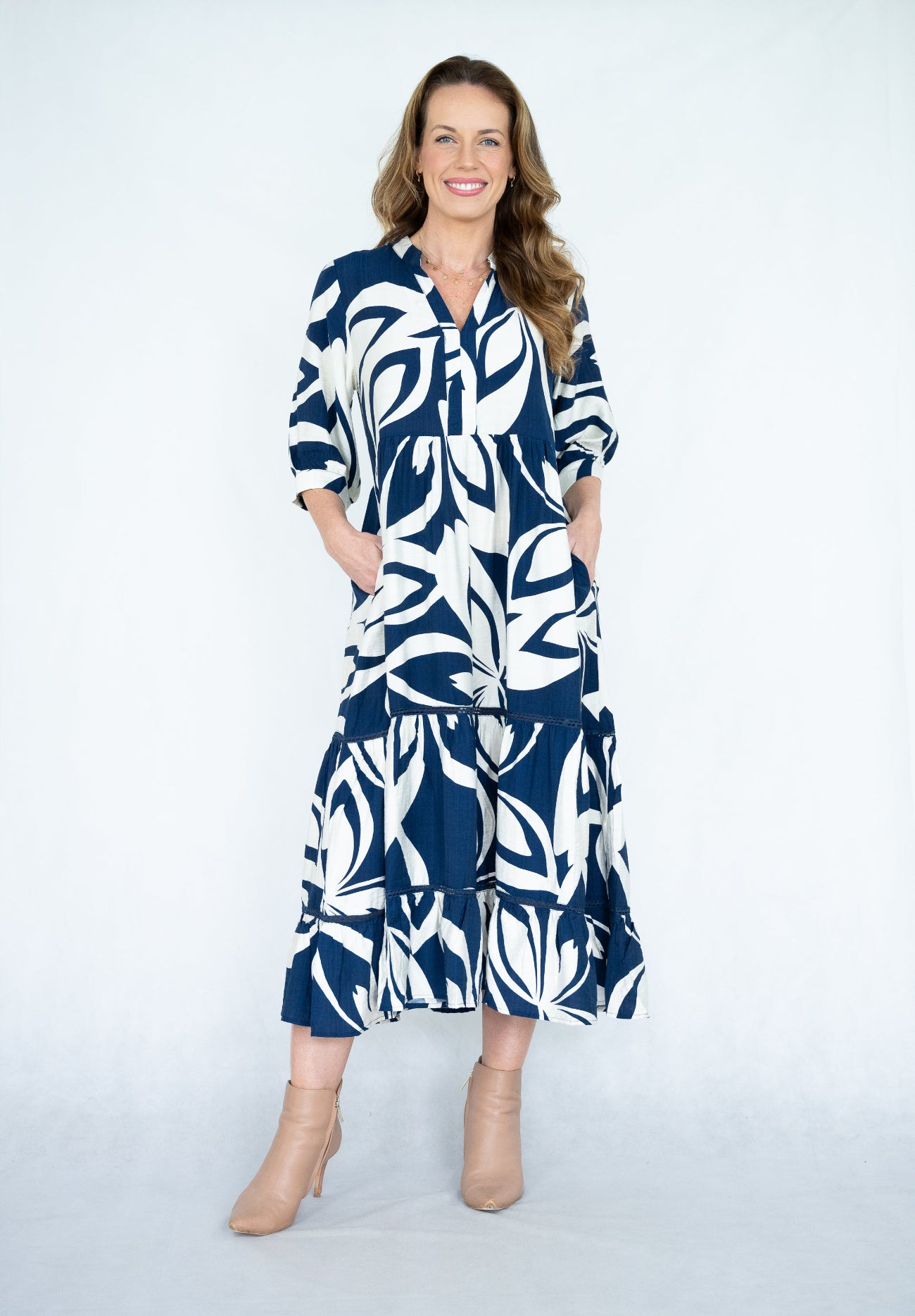 Rita Abstract Tiered Midi Dress