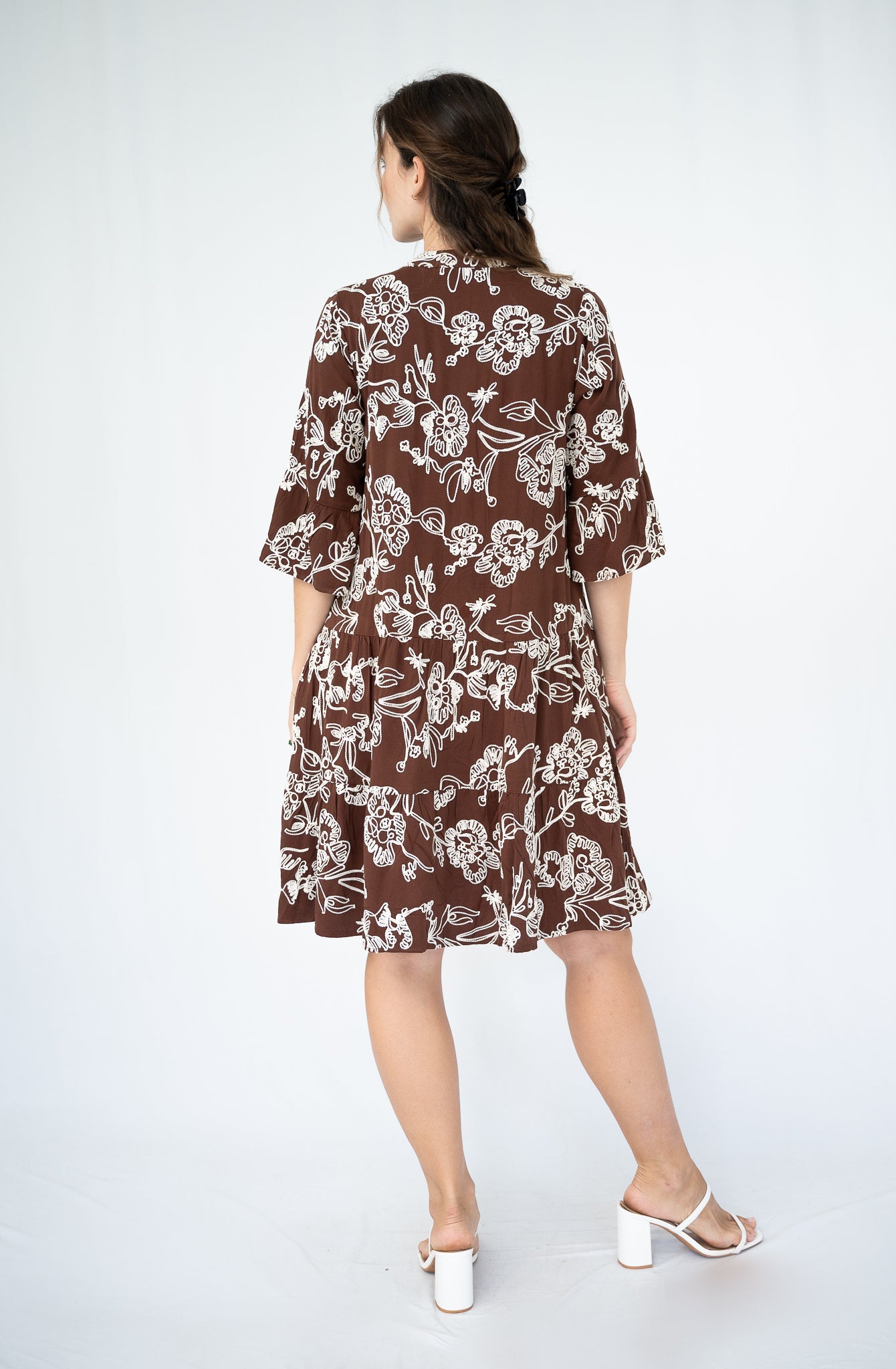 Pamela Embroidered Dress Chocolate