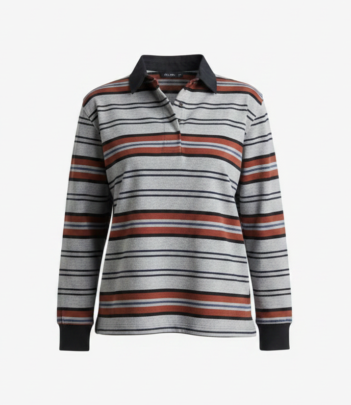 Charlie Stripe Rugby Top Grey/Black/Choc