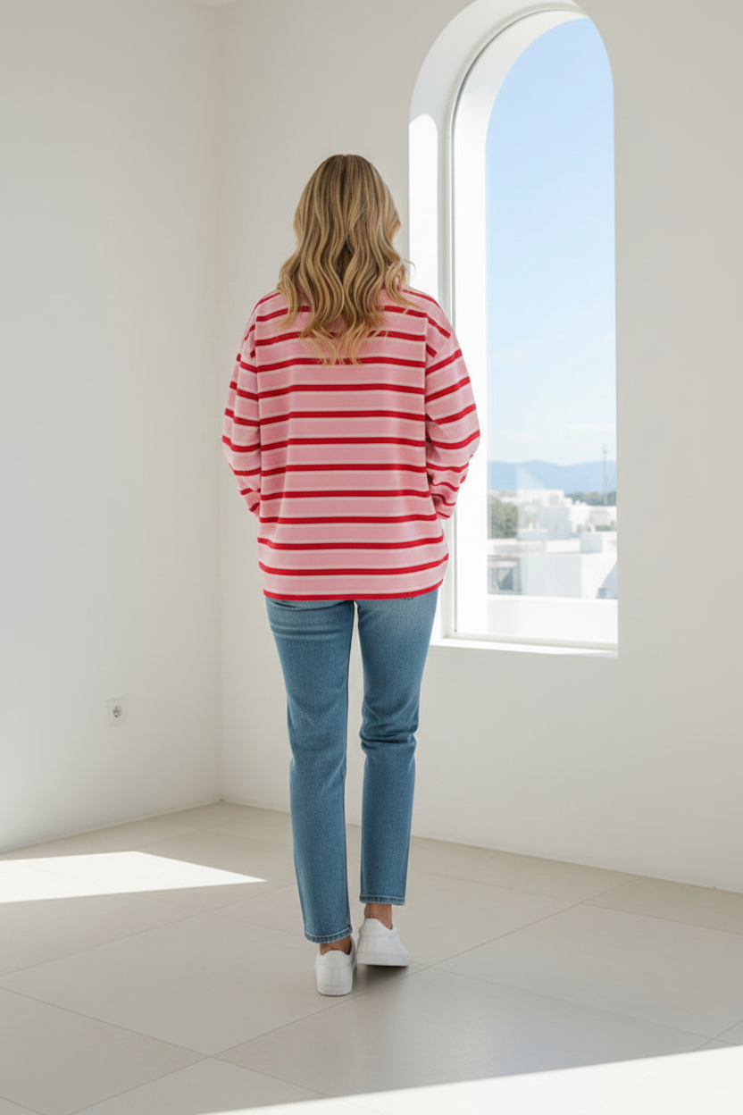 Charlie Stripe Rugby Top Red/Pink