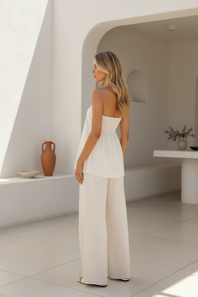 Oatmeal Linen Pant Set By Frankie