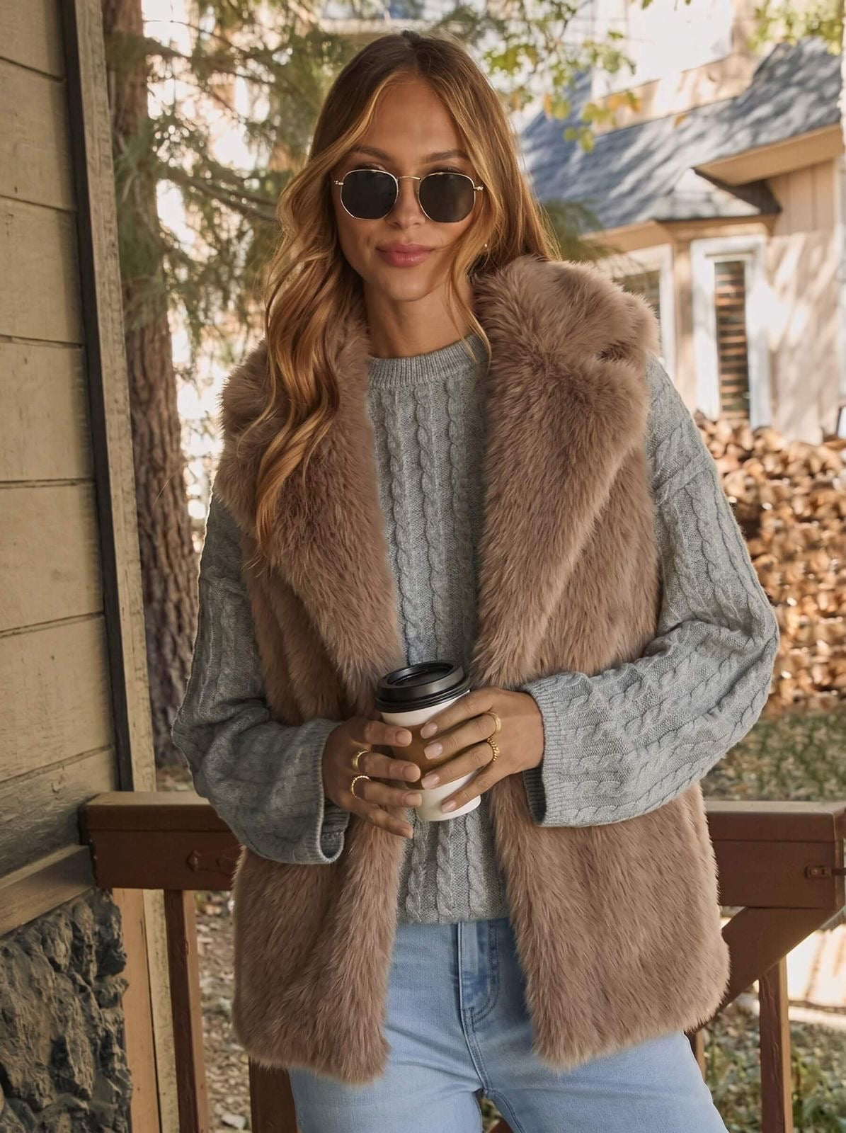 Chantell Faux Fur Vest Mocha