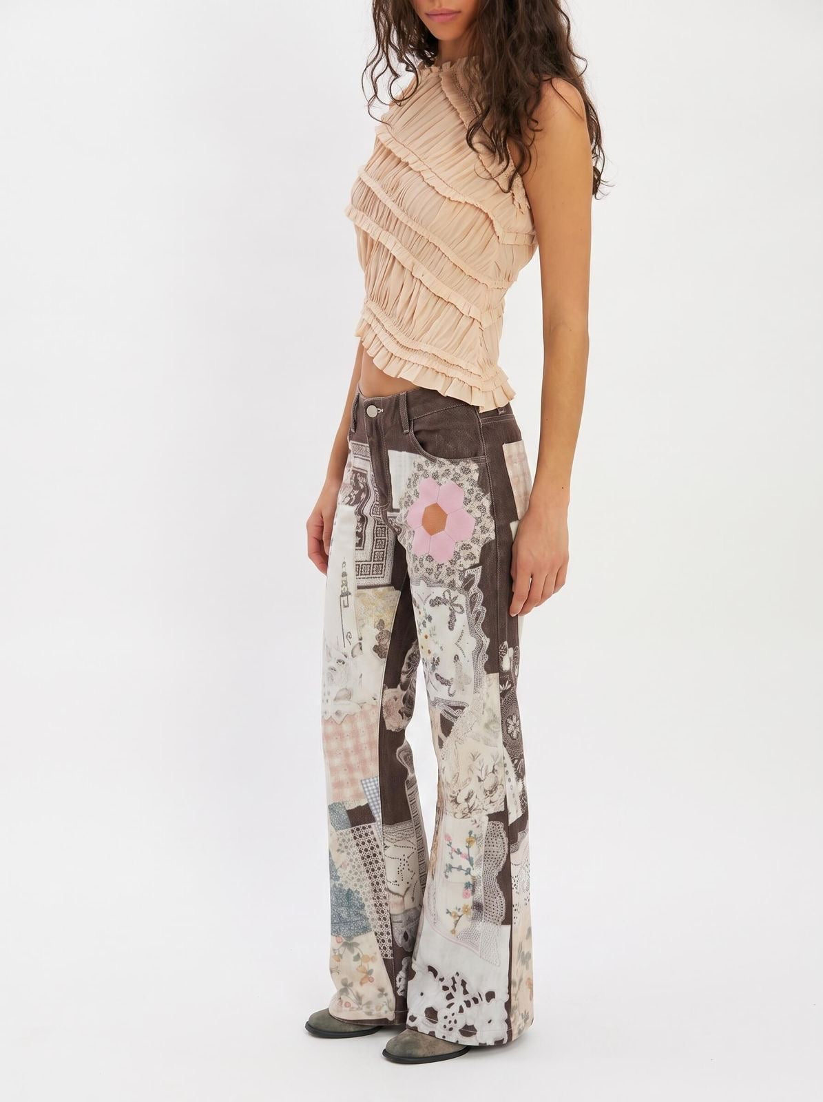 Chocolate Garden of Eden Floral Denim Jean