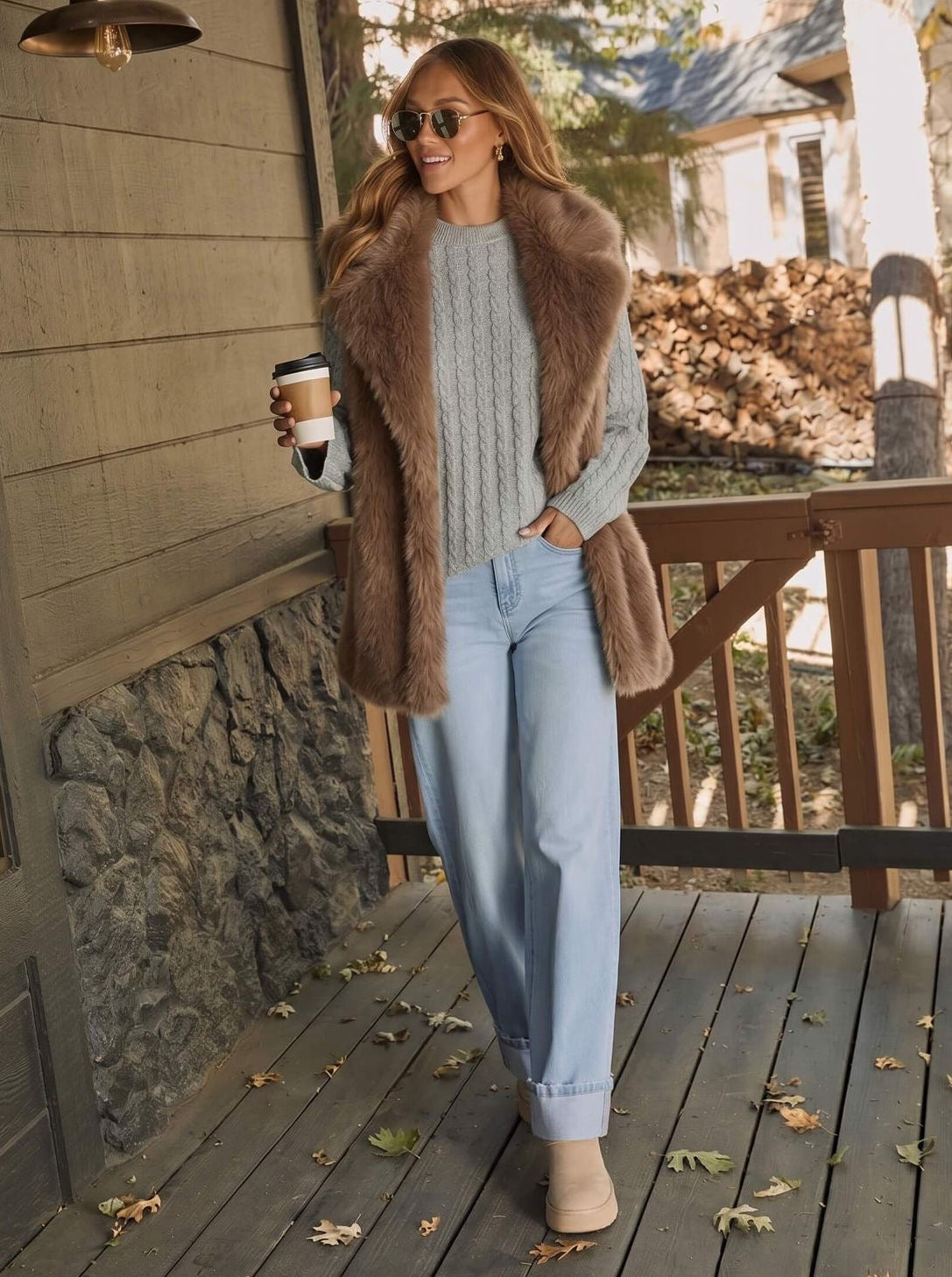 Chantell Faux Fur Vest Mocha