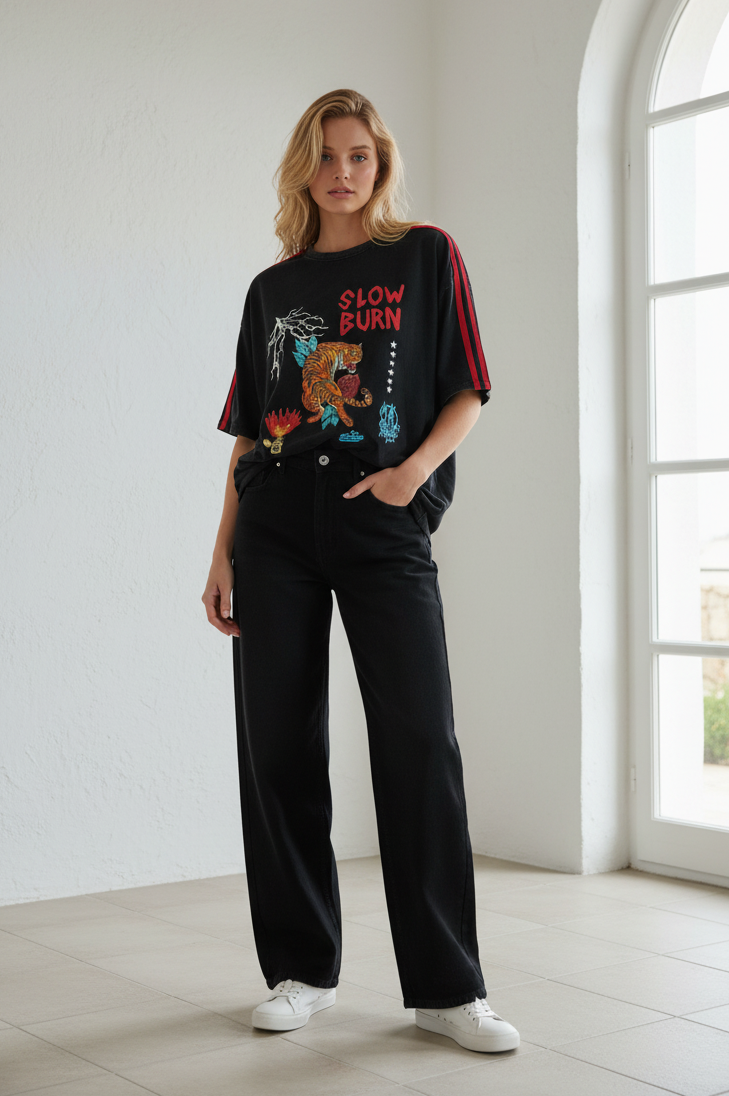 Slow Burn Tiger Tee Acid Black