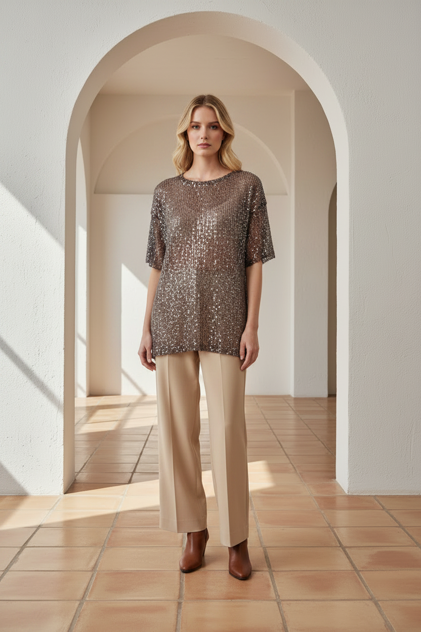 Zander Sequin T-Shirt Chocolate
