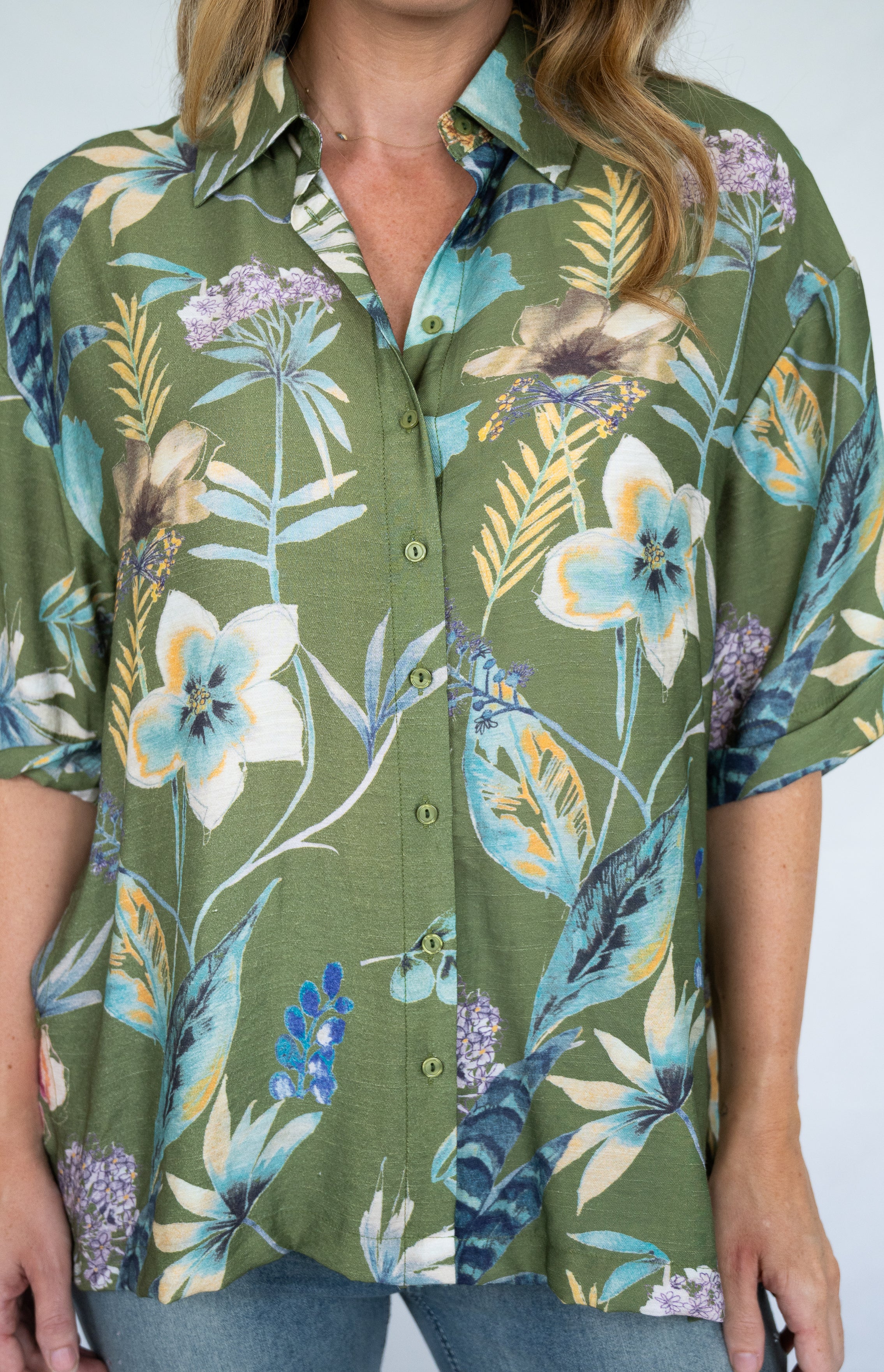 Tropical Olive Print Top