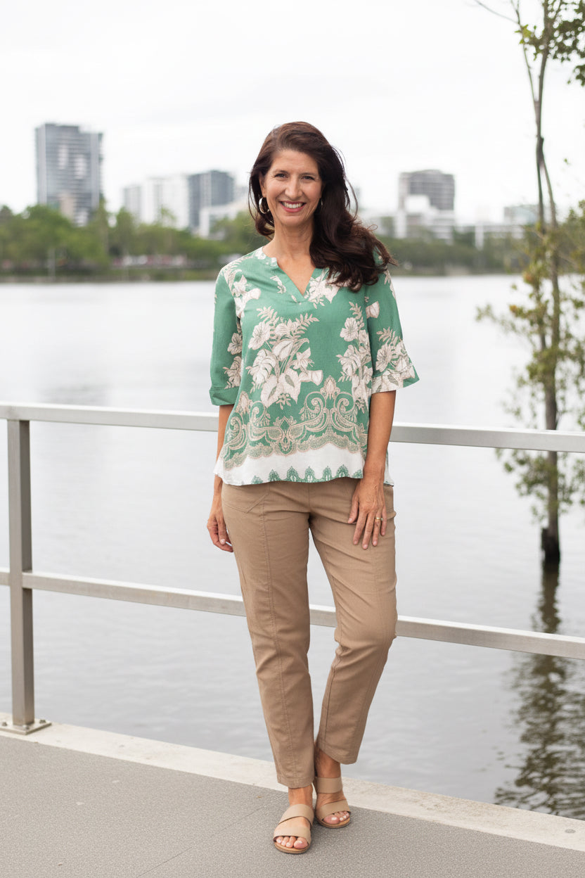 Doreen Floral Top Sage