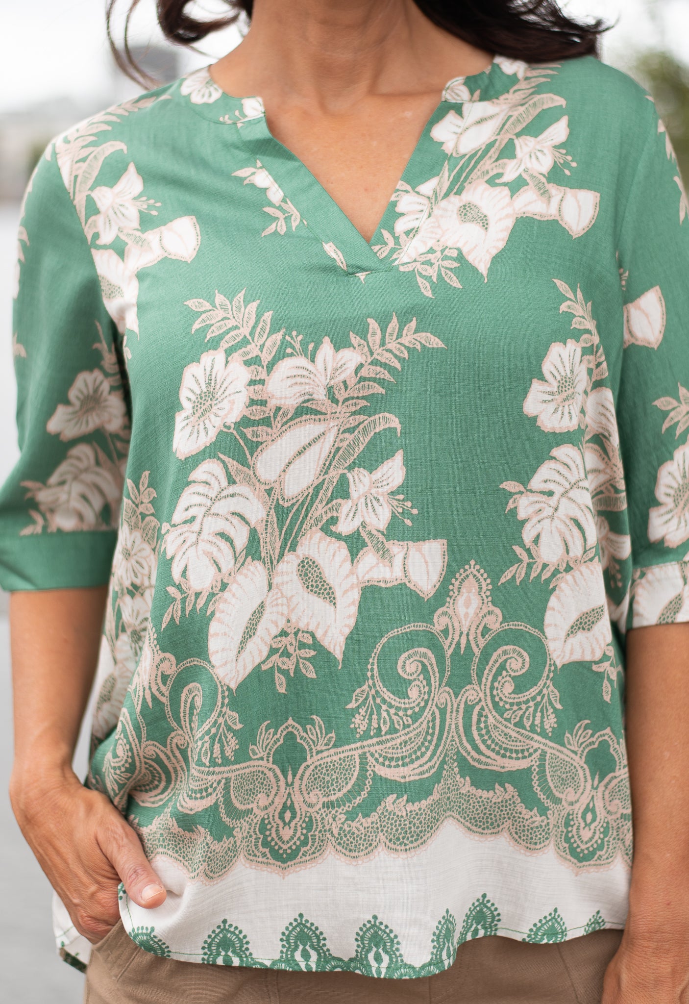 Doreen Floral Top Sage