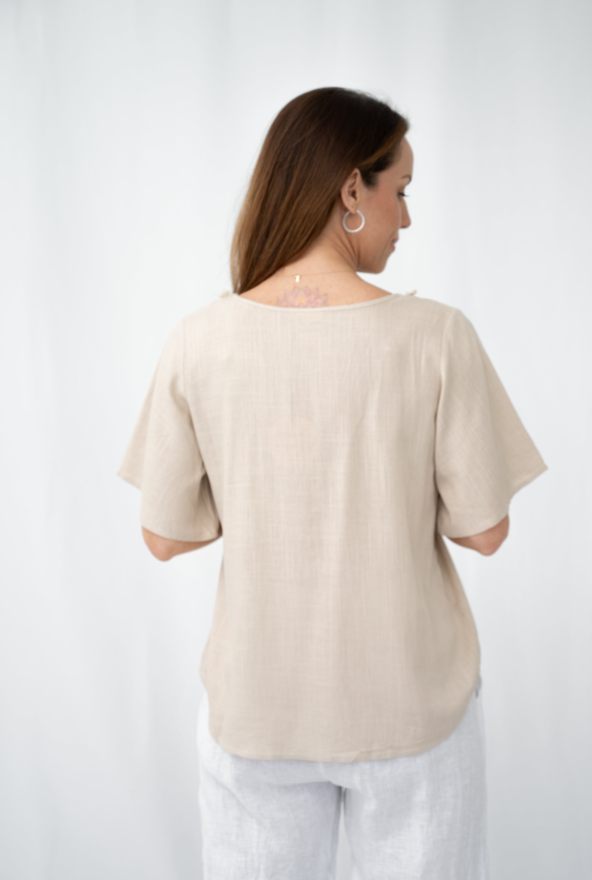 Jessie Lace Trim Top Taupe