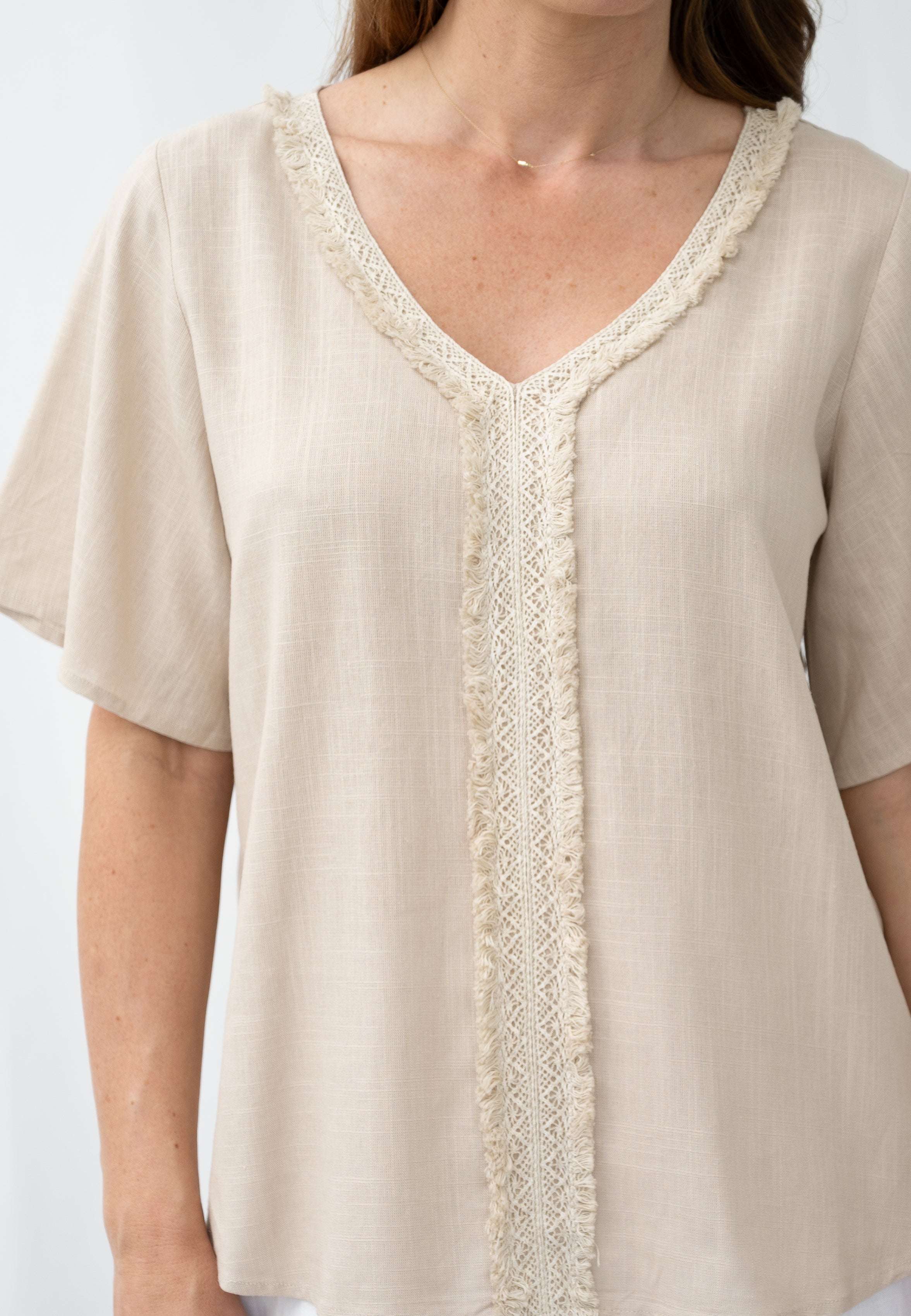 Jessie Lace Trim Top Taupe