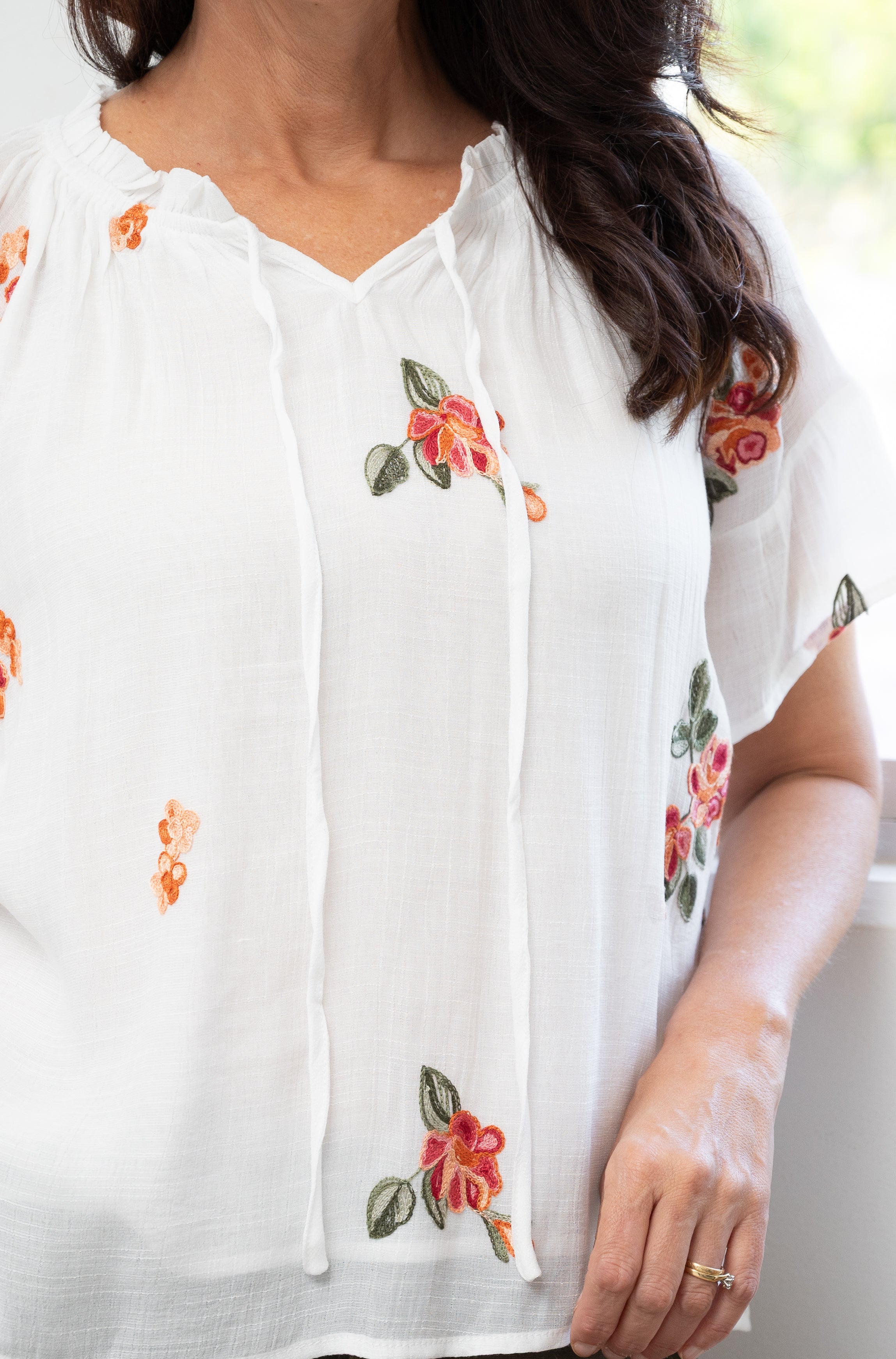 Failey Embroidered Peasant Top White