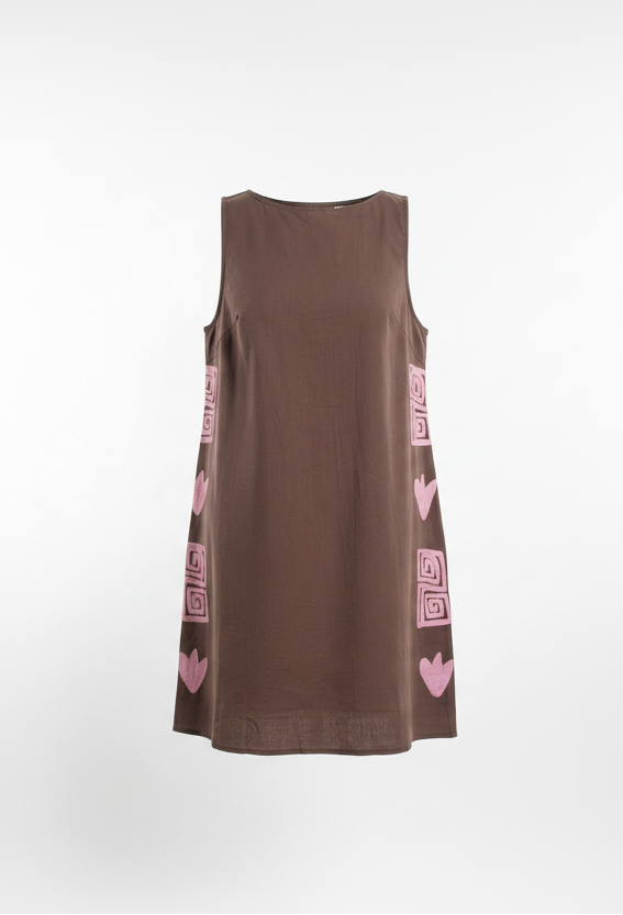 Ciella Side Print Swing Mini Dress Chocolate