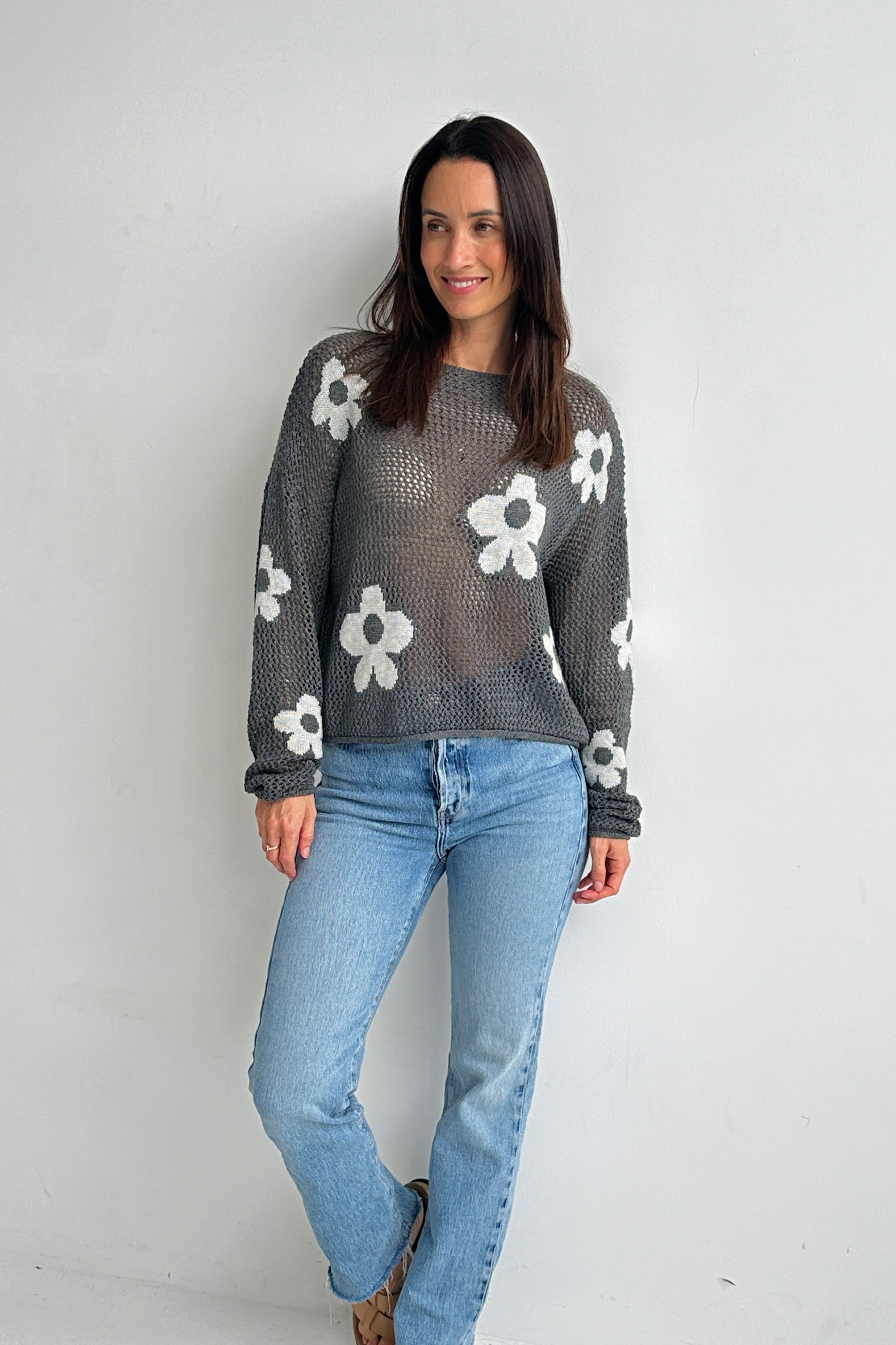 Rae Daisy Linen Blend Knit Grey