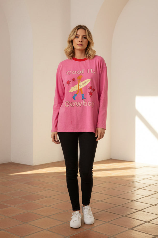 Cool It Cowboy Long Sleeve Tee Pink
