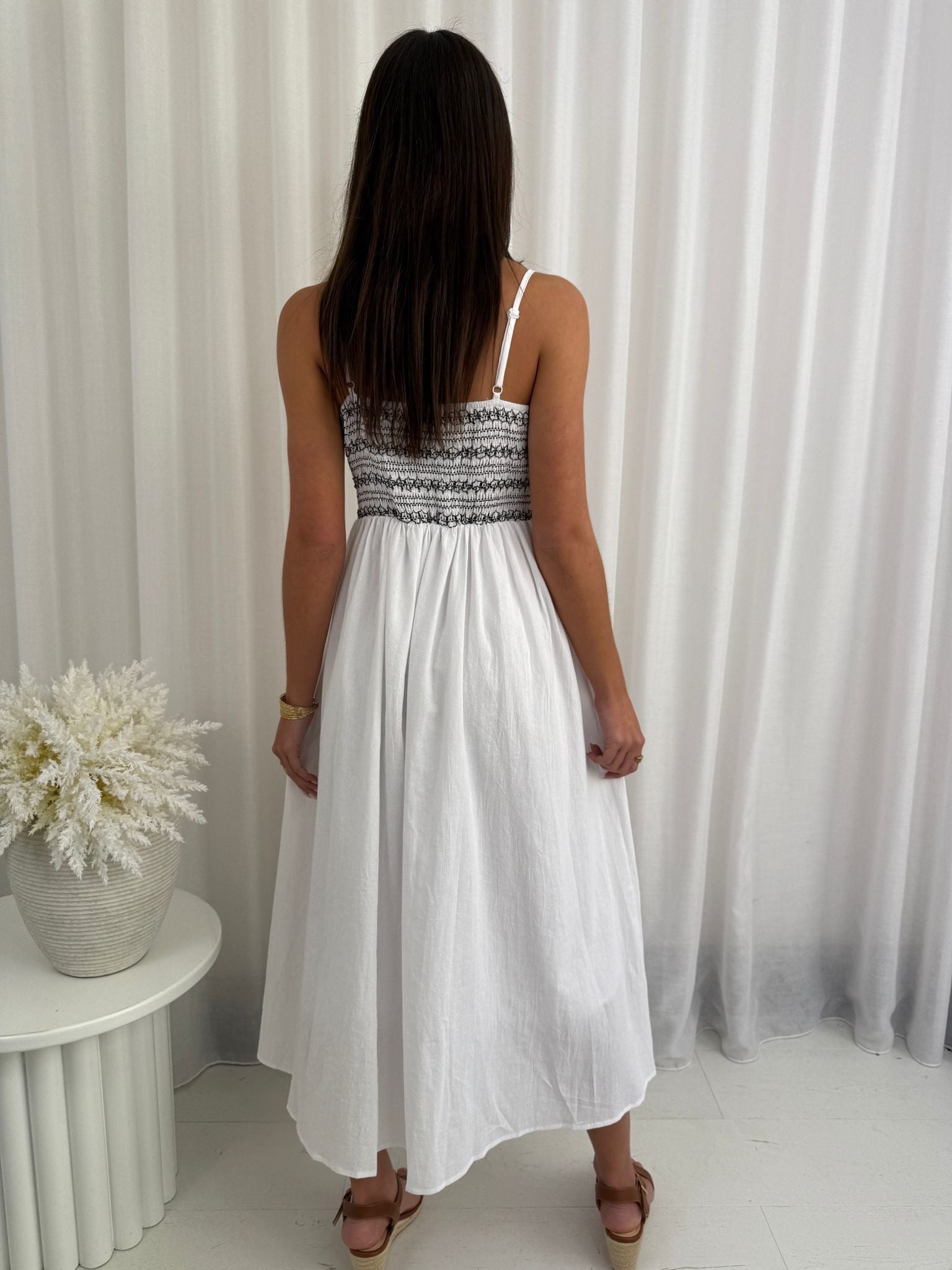 Lilah Shirred Maxi Dress White