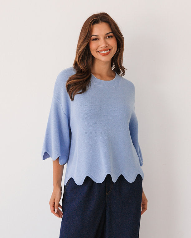 Scalloped Edge Knit Blue