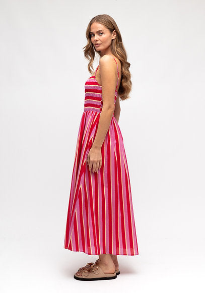 Renata Stripe Midi Dress Red