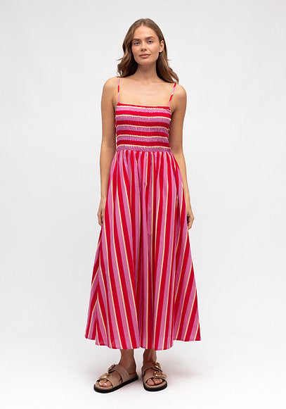 Renata Stripe Midi Dress Red