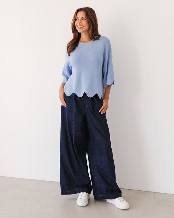 Scalloped Edge Knit Blue