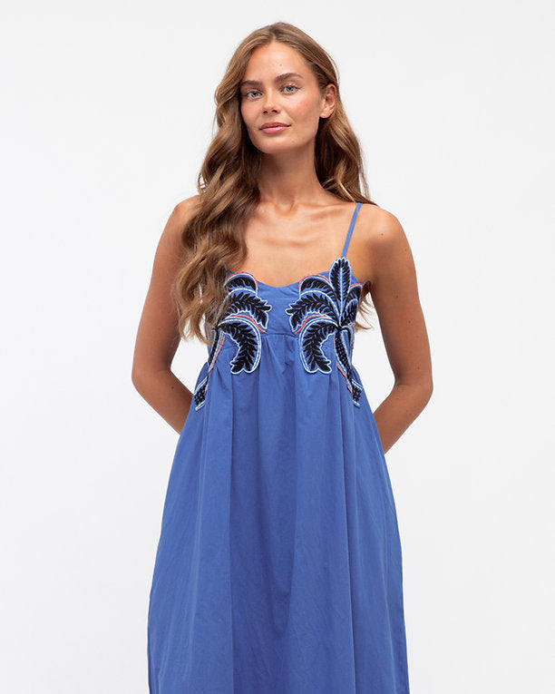 Alice Embroidered Maxi Dress Blue