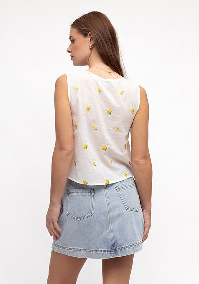 Pleated Lemon Embroidered Top