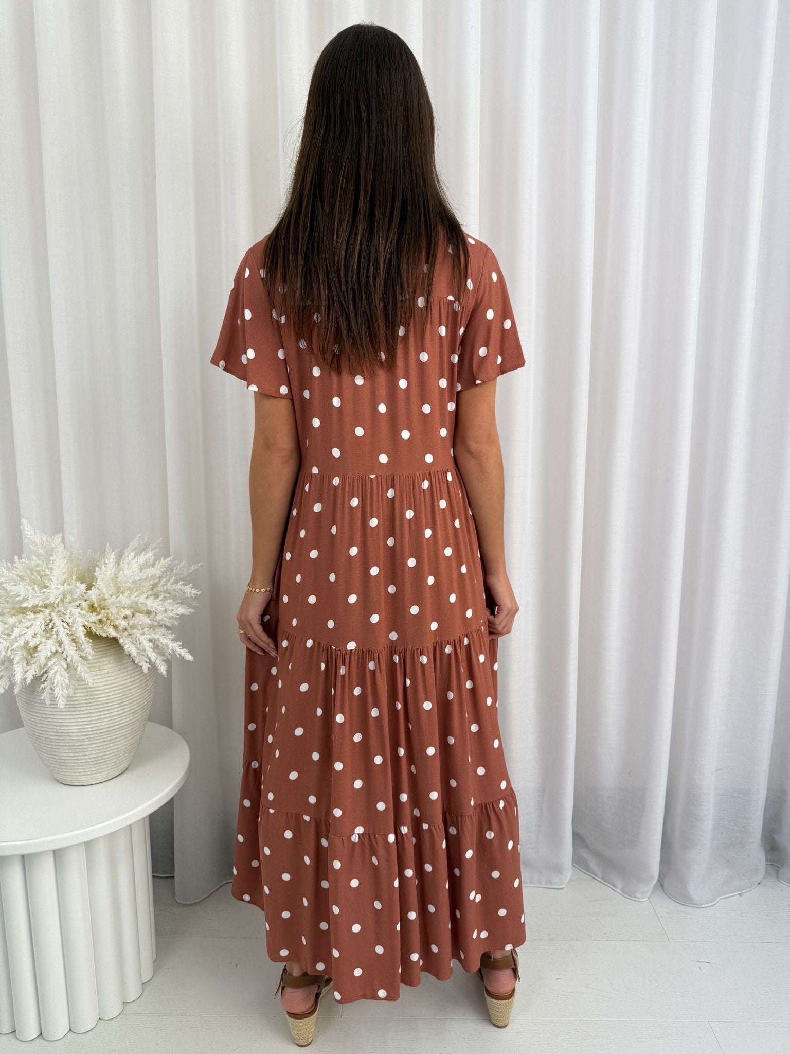 Darcy Spotted Maxi Dress Rust